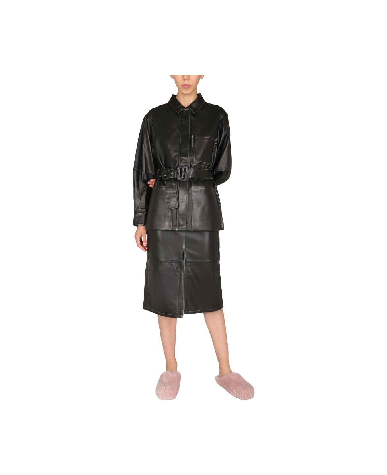 Proenza Schouler White Label Nappa Leather Skirt - BLACK