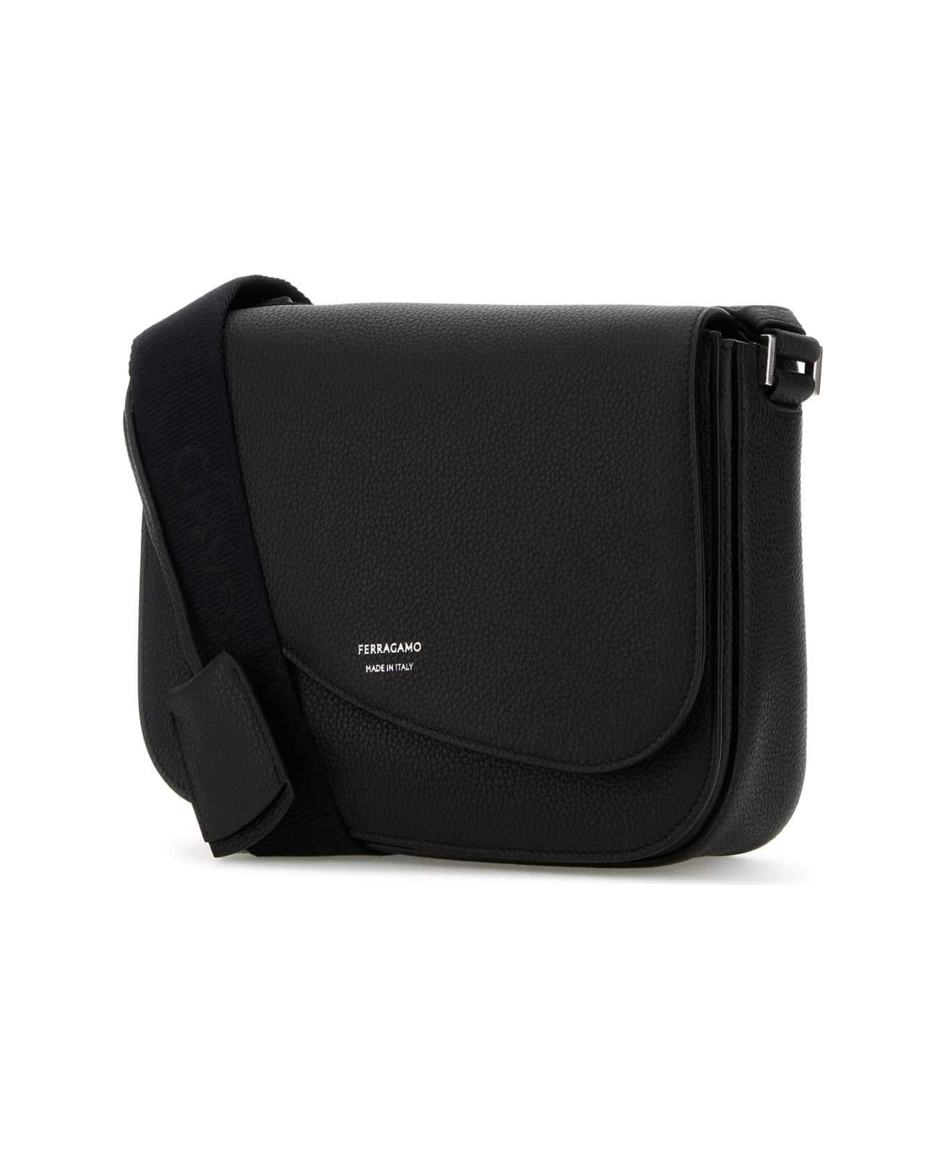 Ferragamo Black Leather Fiamma Crossbody Bag - NERO