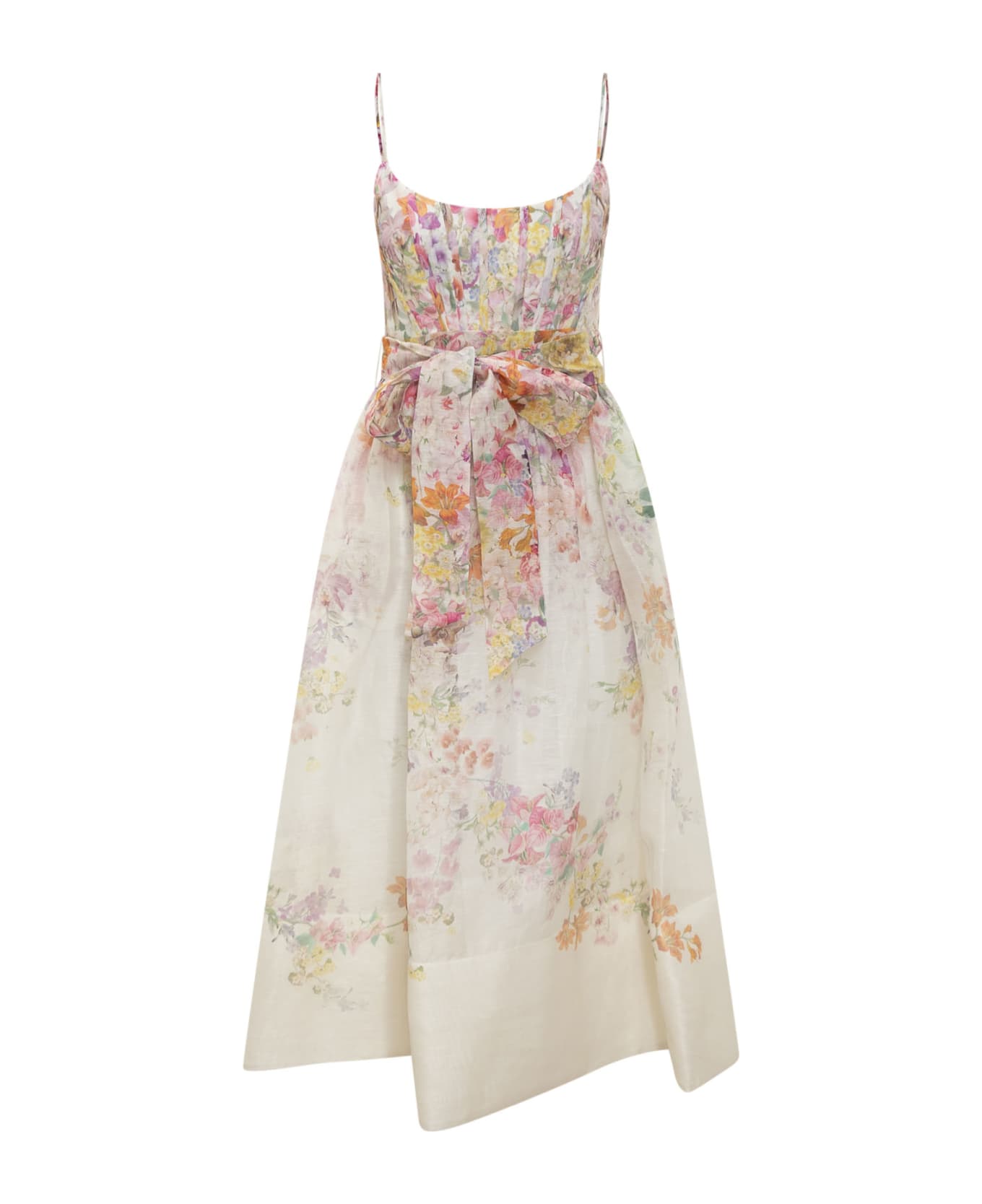 Zimmermann Silk And Linen Dress With Floral Pattern - KALEIDOSCOPE GARDEN