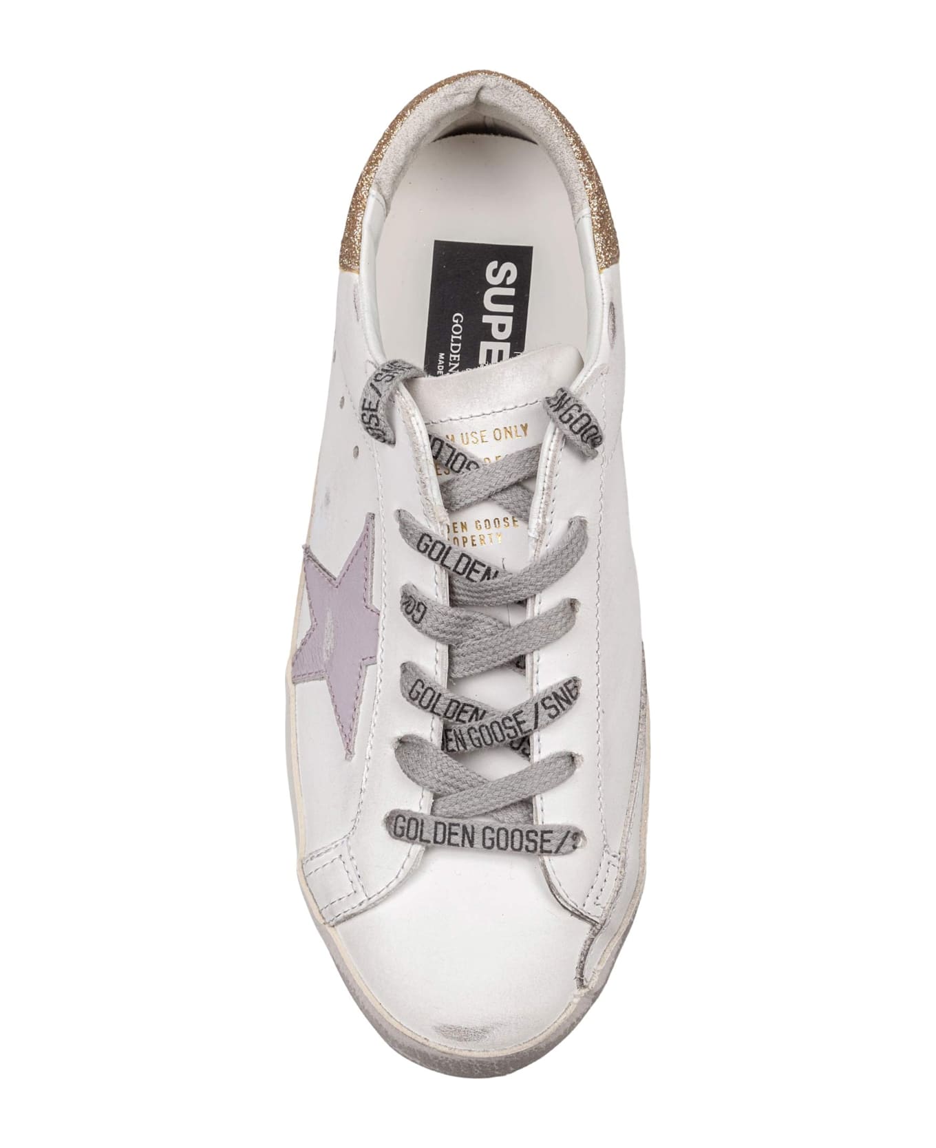 Golden Goose Super Star In Leather With Platinum Glitter Heel - White/Platinum