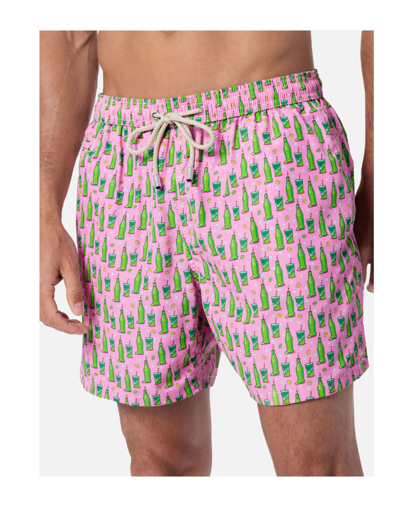 MC2 Saint Barth Man Lightweight Fabric Swim-shorts Lighting Micro Fantasy With Sprite Print | The Coca Cola Company Special Edition - PINK