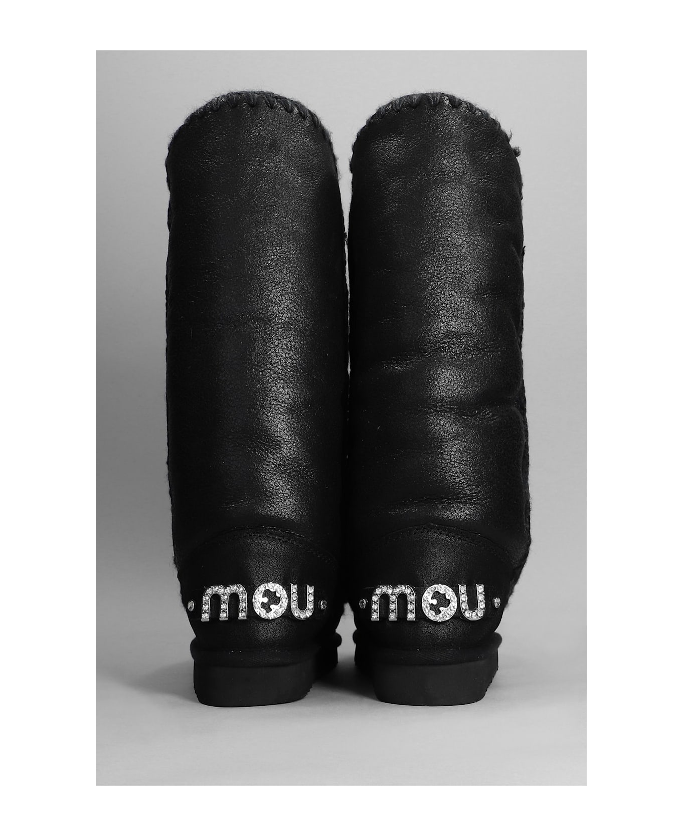 Mou Eskimo 40 Low Heels Boots In Black Leather - black