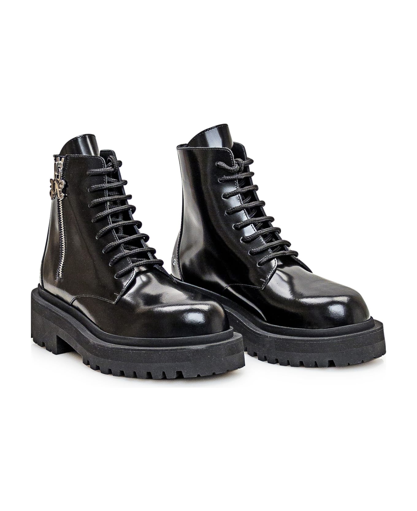Palm Angels Combat Boots In Black Leather - Black