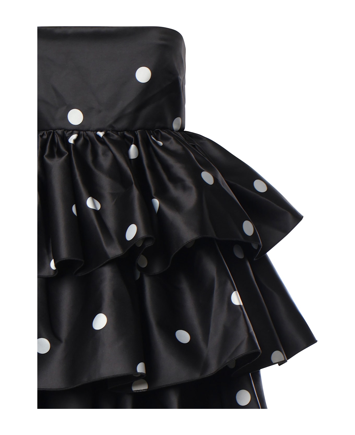 Rotate by Birger Christensen Short Satin Polka Dot Dress With Ruffles - Black
