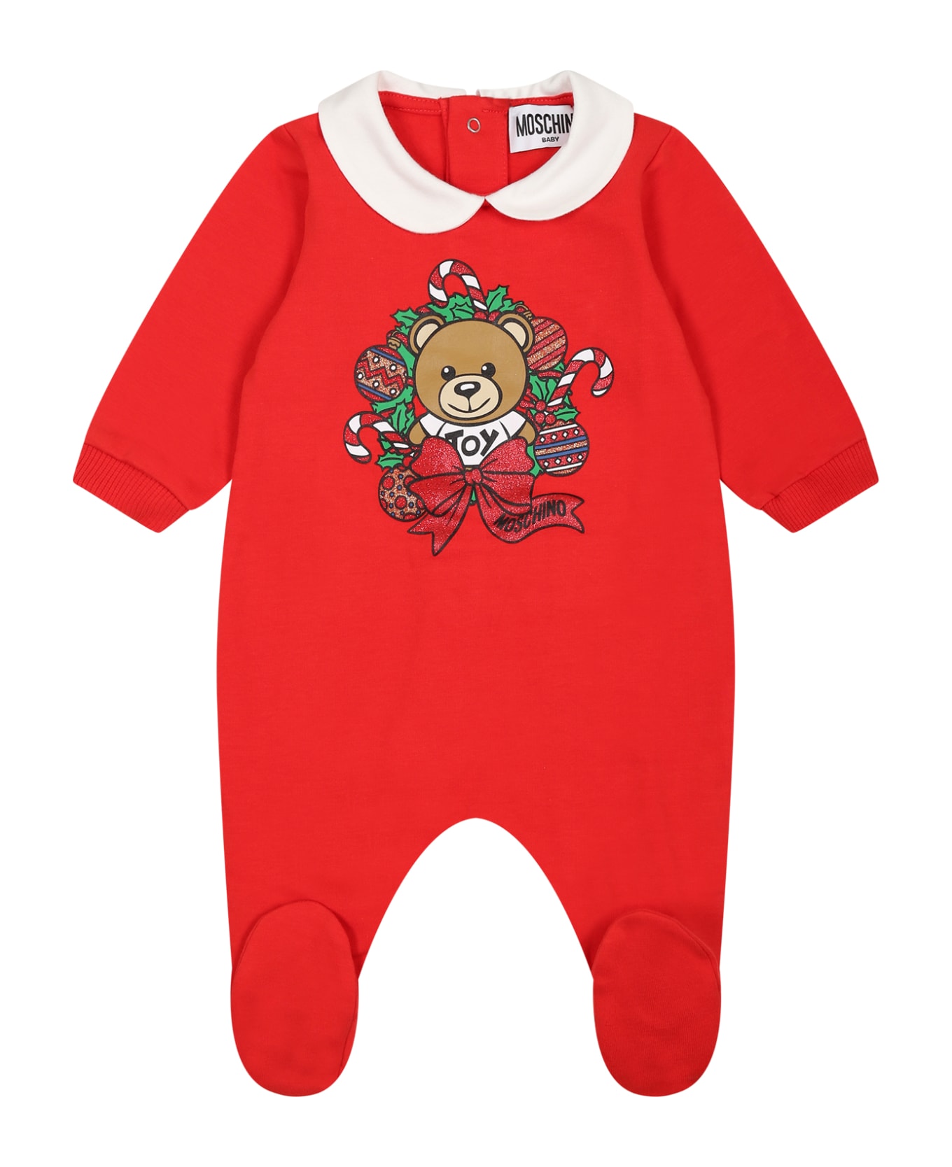 Moschino Red Babygrow For Baby Kids With Teddy Bear - Red