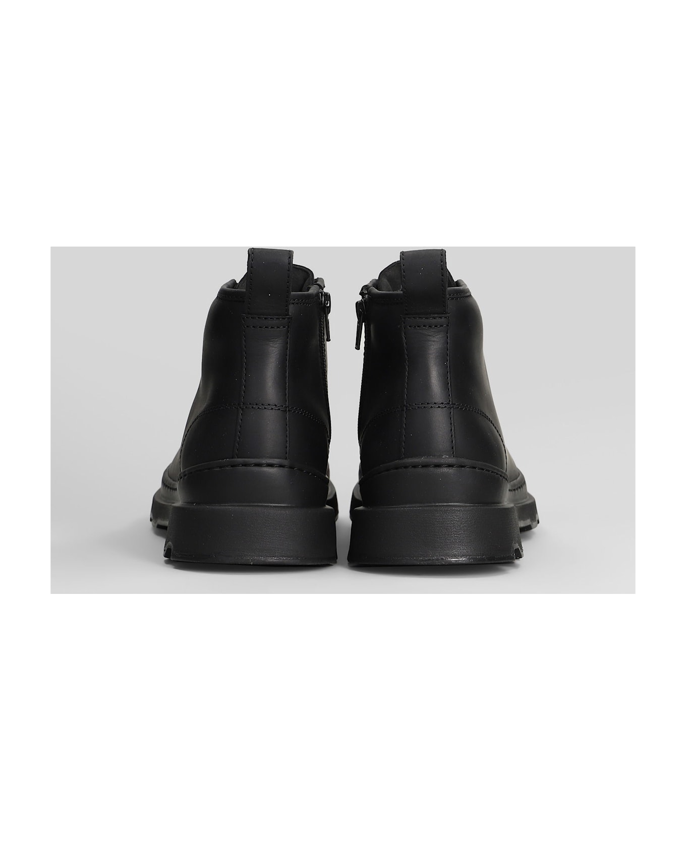 Camper Brutus Combat Boots In Black Leather - black