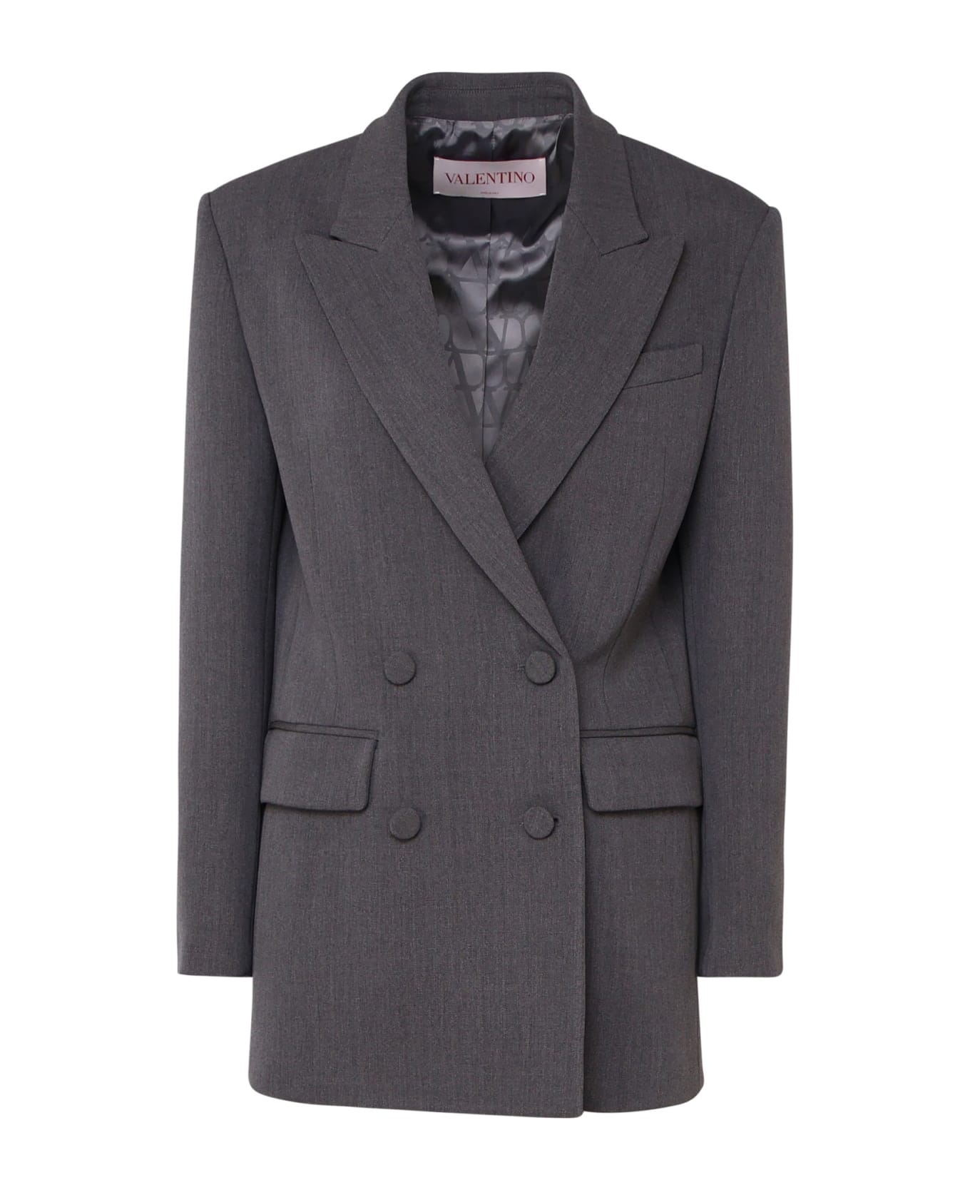 Valentino Garavani Long Blazer In Virgin Wool - Grey