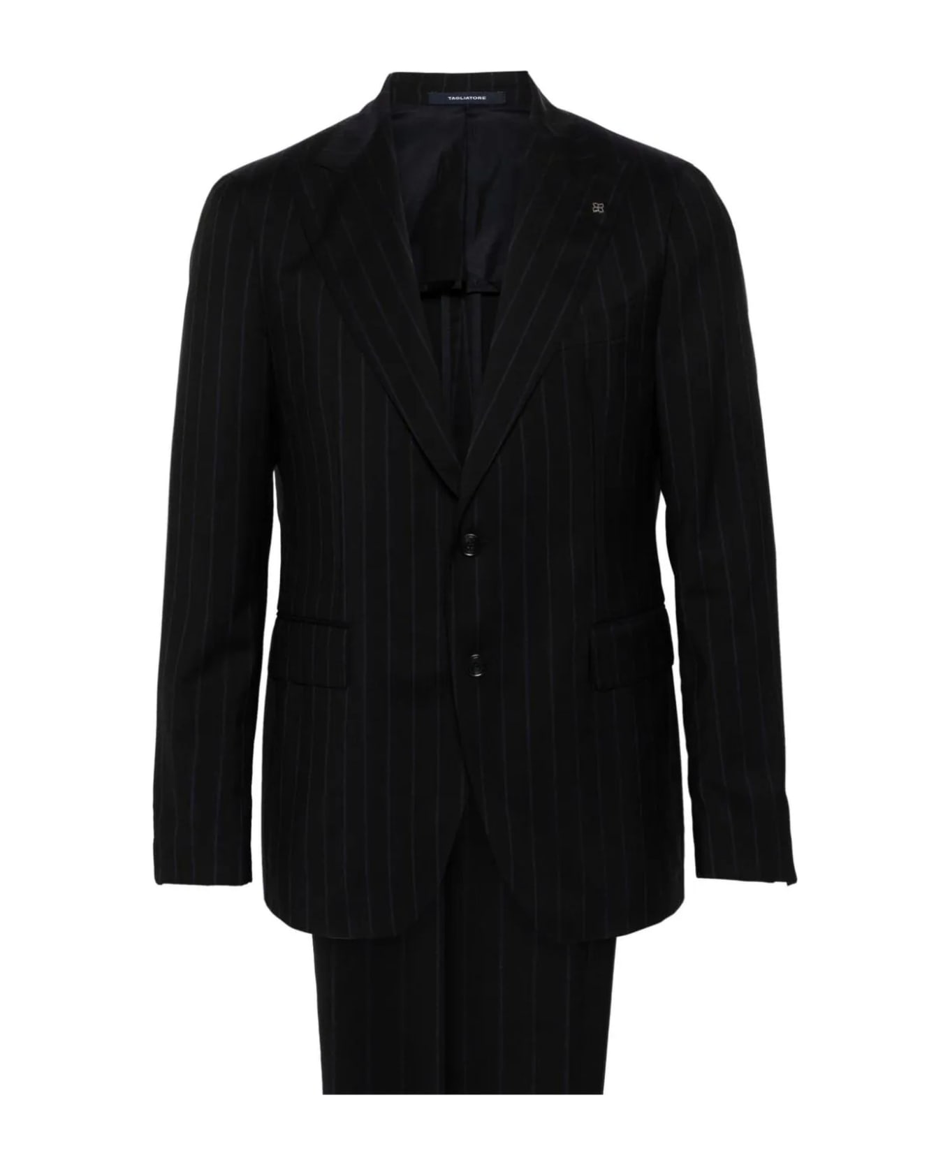 Tagliatore Dark Blue Pinstriped Double-breasted Wool Suit - Blue