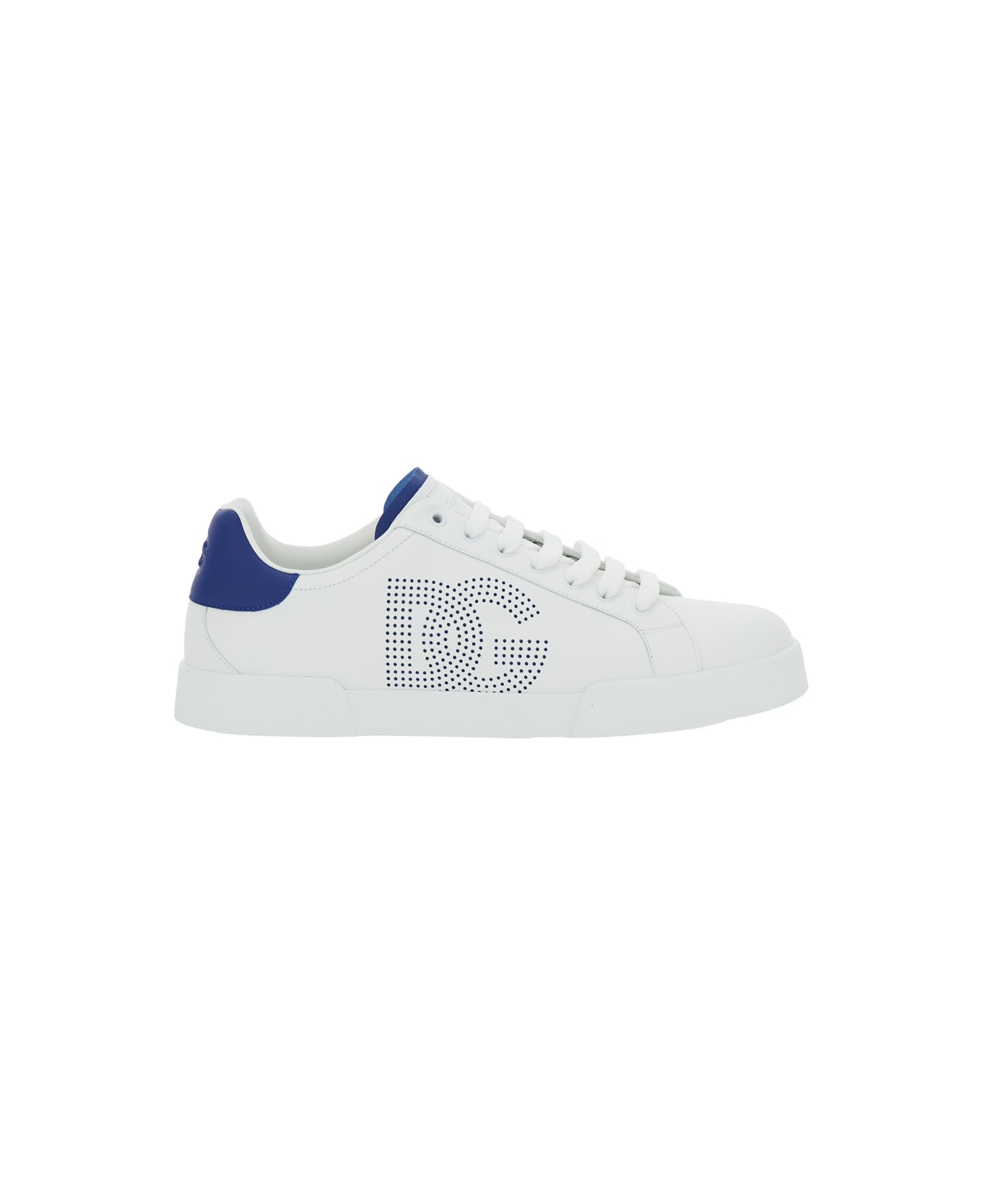 Dolce & Gabbana 'portofino Light' White Sneakers With Perforated Logo On The Side And Logo Patch On The Tongue In Leather Man - WHITE