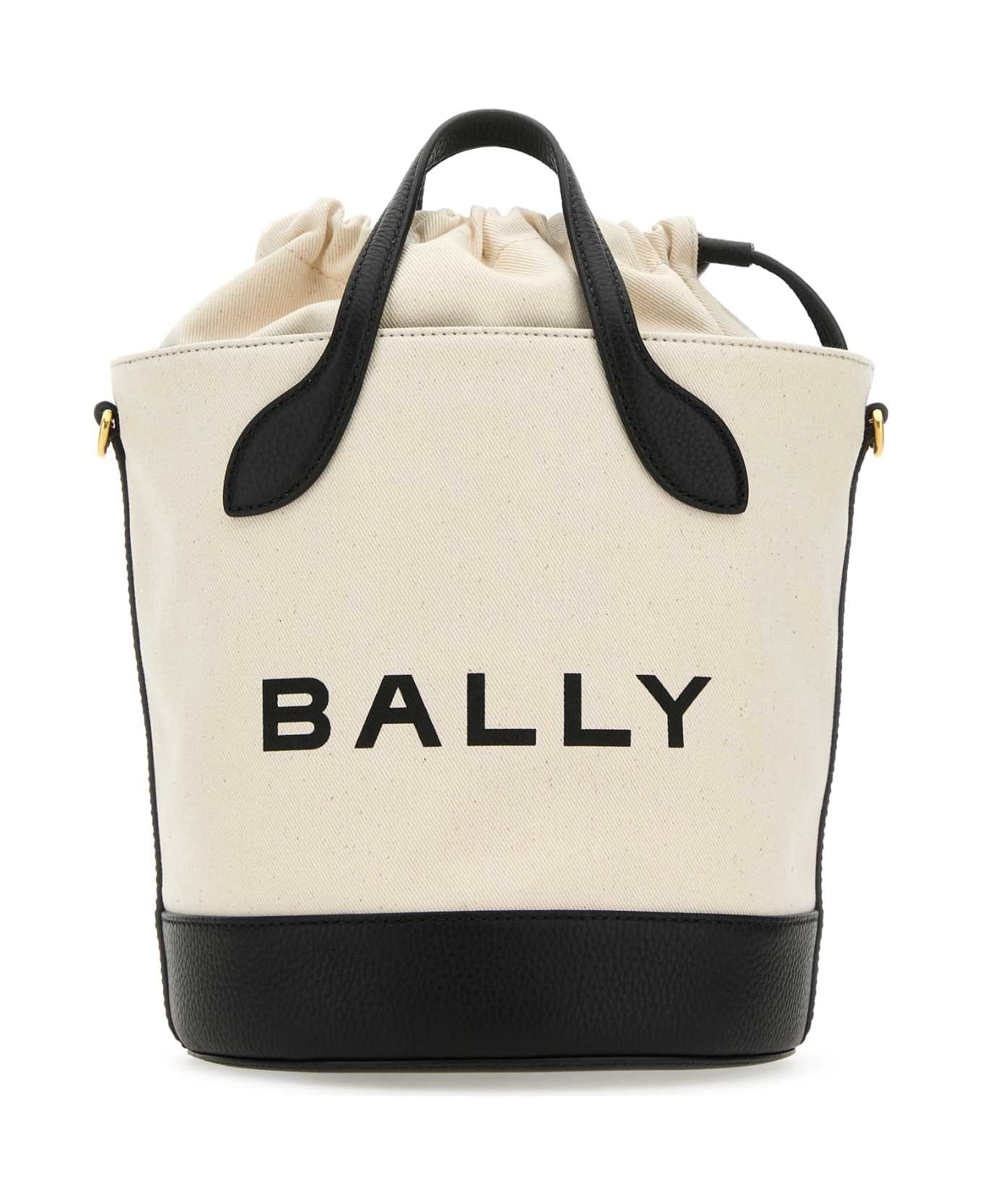 Bally Ivory Canvas Bar Bucket Bag - NATURALBLACKORO