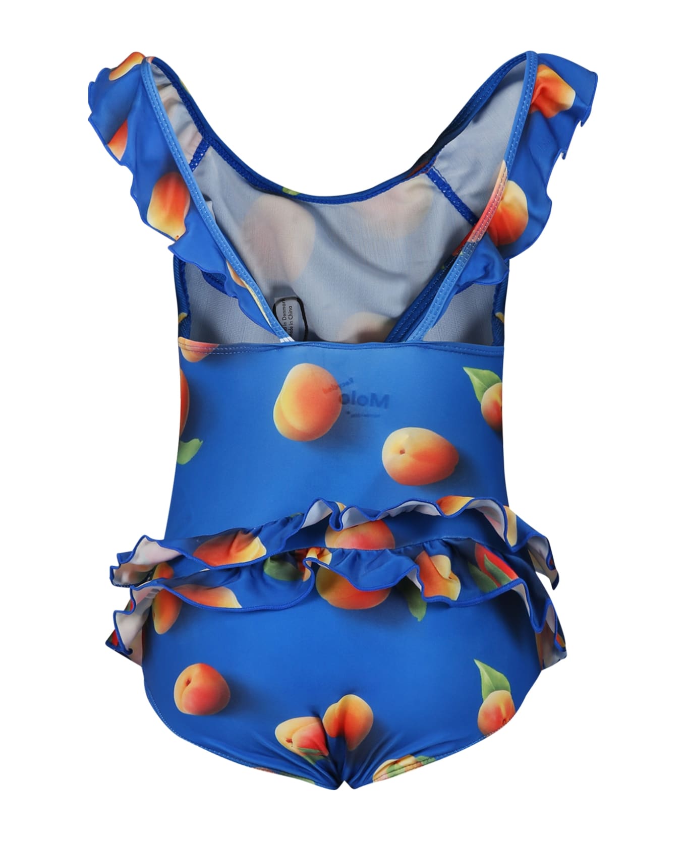 Molo Blue Swimsuit For Girl With Apricot Print - Blue 水着
