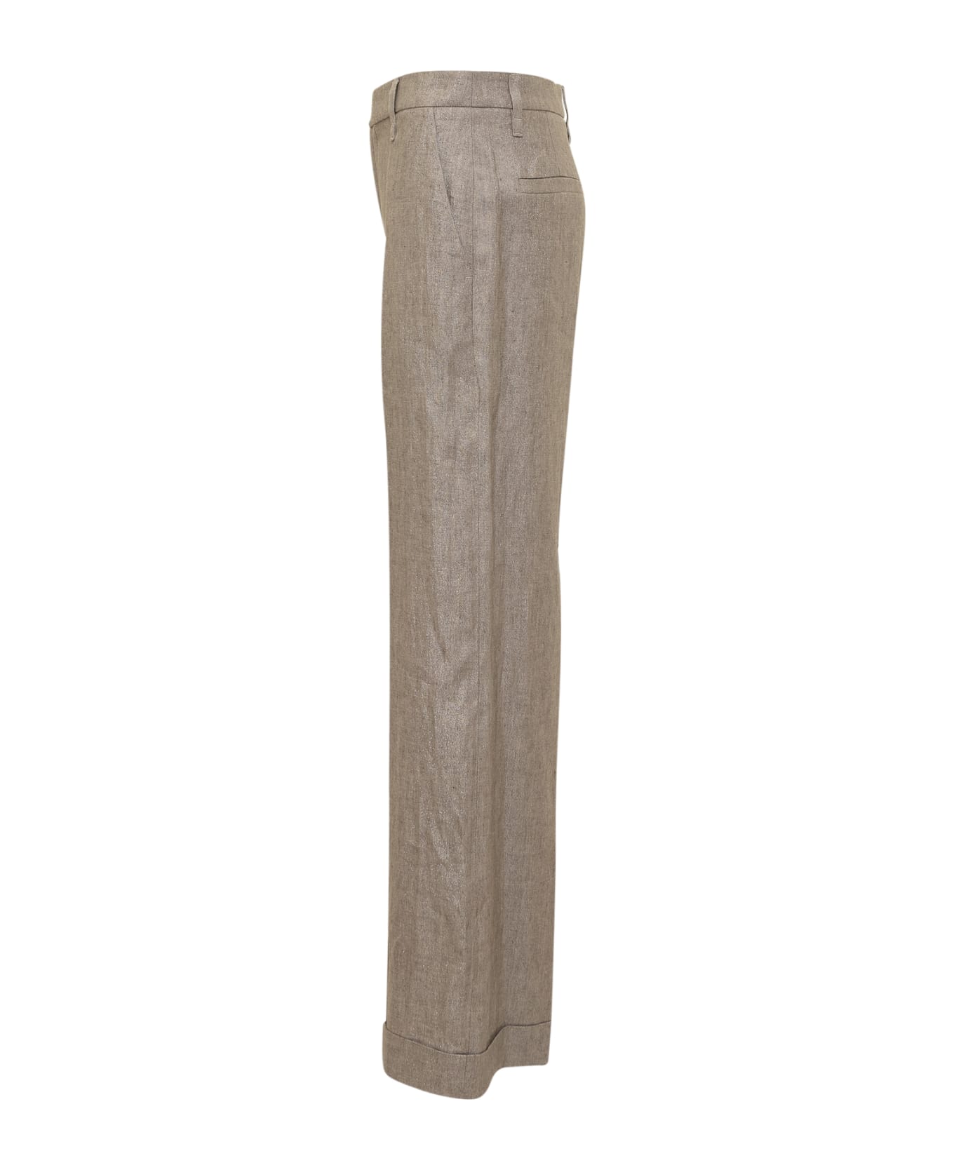 Brunello Cucinelli Loose Flared Trousers In Sparkling Twill Linen With Monile - Beige