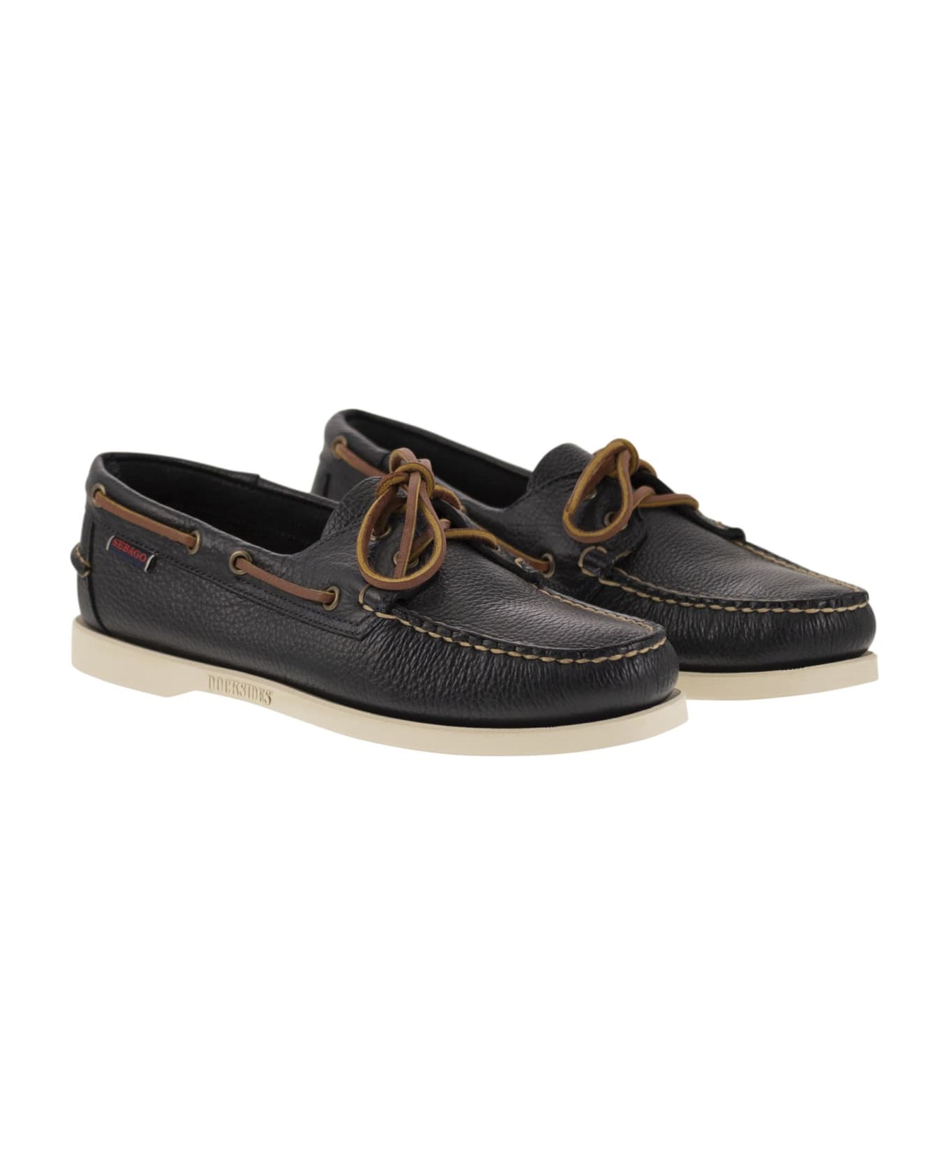 Sebago Portland - Moccasin With Grained Leather - Navy Blue ローファー＆デッキシューズ