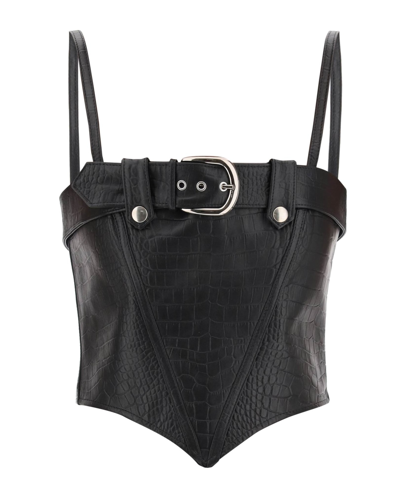 Alessandra Rich Croco-print Leather Bustier Top - BLACK (Black)