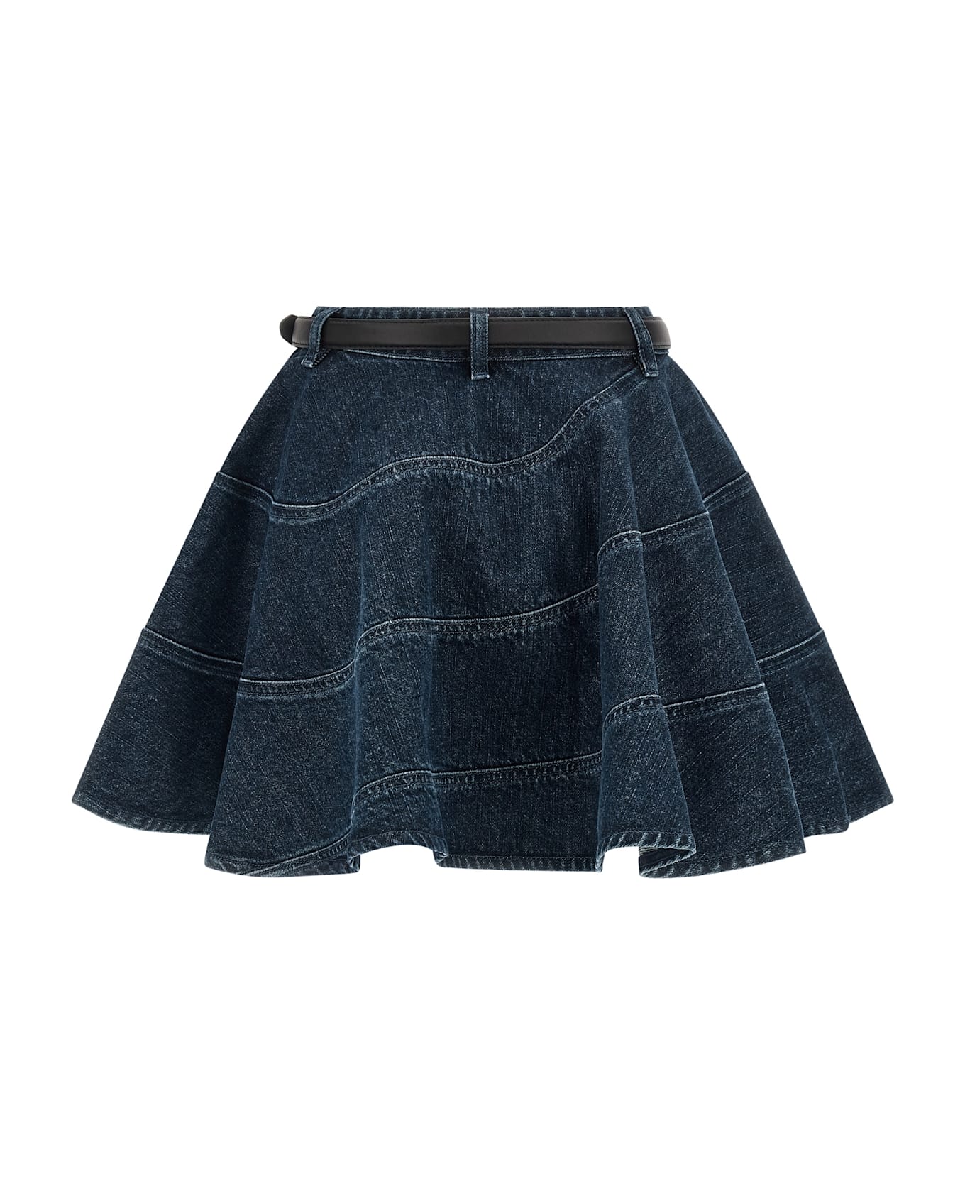 self-portrait 'flared Denim Mini' Skirt - Blue