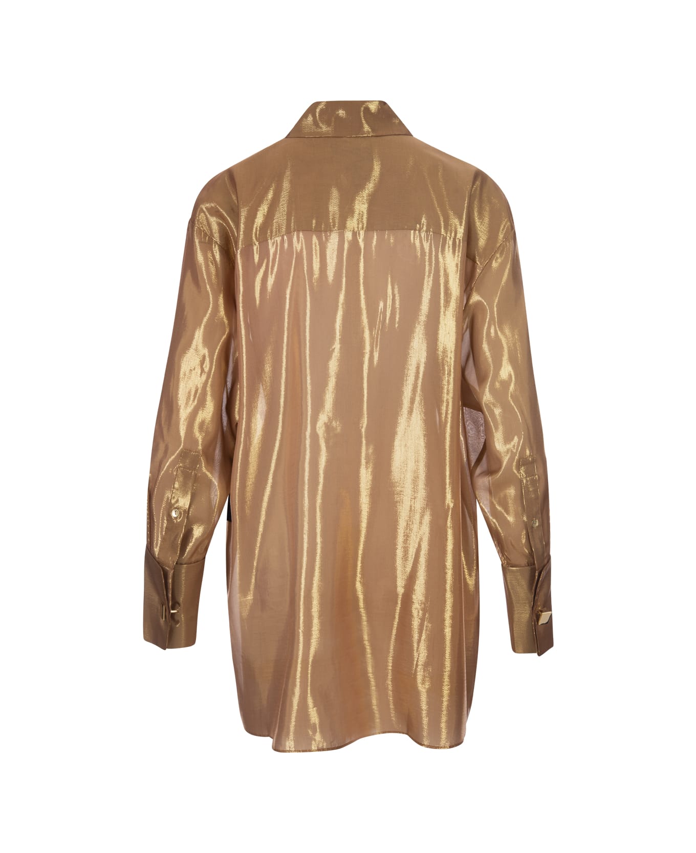 retrofete Nude Glitter Romy Silk Chiffon Shirt - Gold