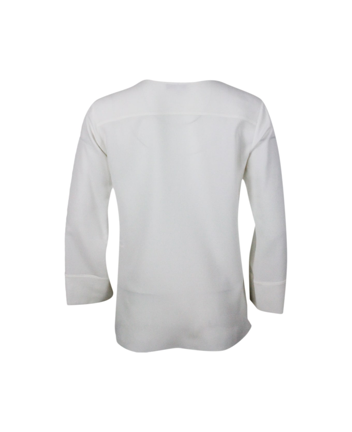 Antonelli Lightweight Shirt In Stretch Silk Crepes With V-neck. Fluid Fit - cream