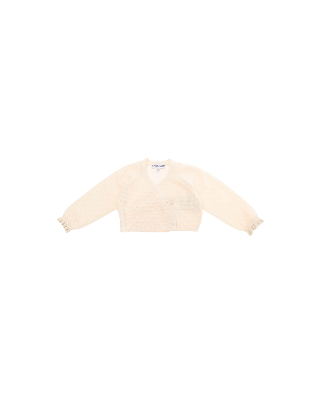 Emporio Armani Beige Sweatshirt With V Neck And Elastic Cuffs In Cotton Baby - Beige