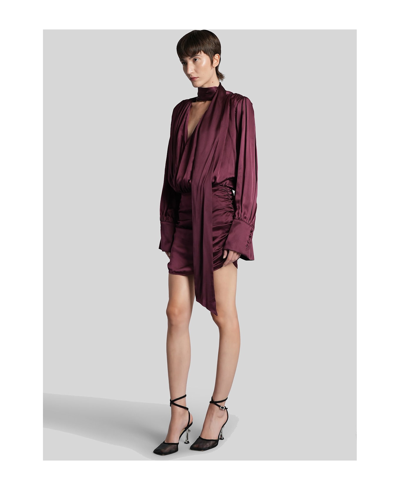 Rotate by Birger Christensen Mini Dress In Bordeaux Silk - bordeaux