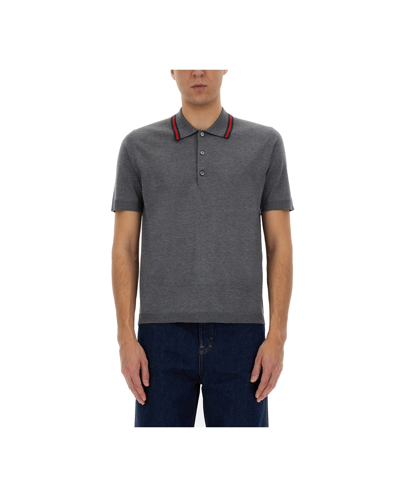 Gucci Polo Shirt With Web Pattern - BLUE