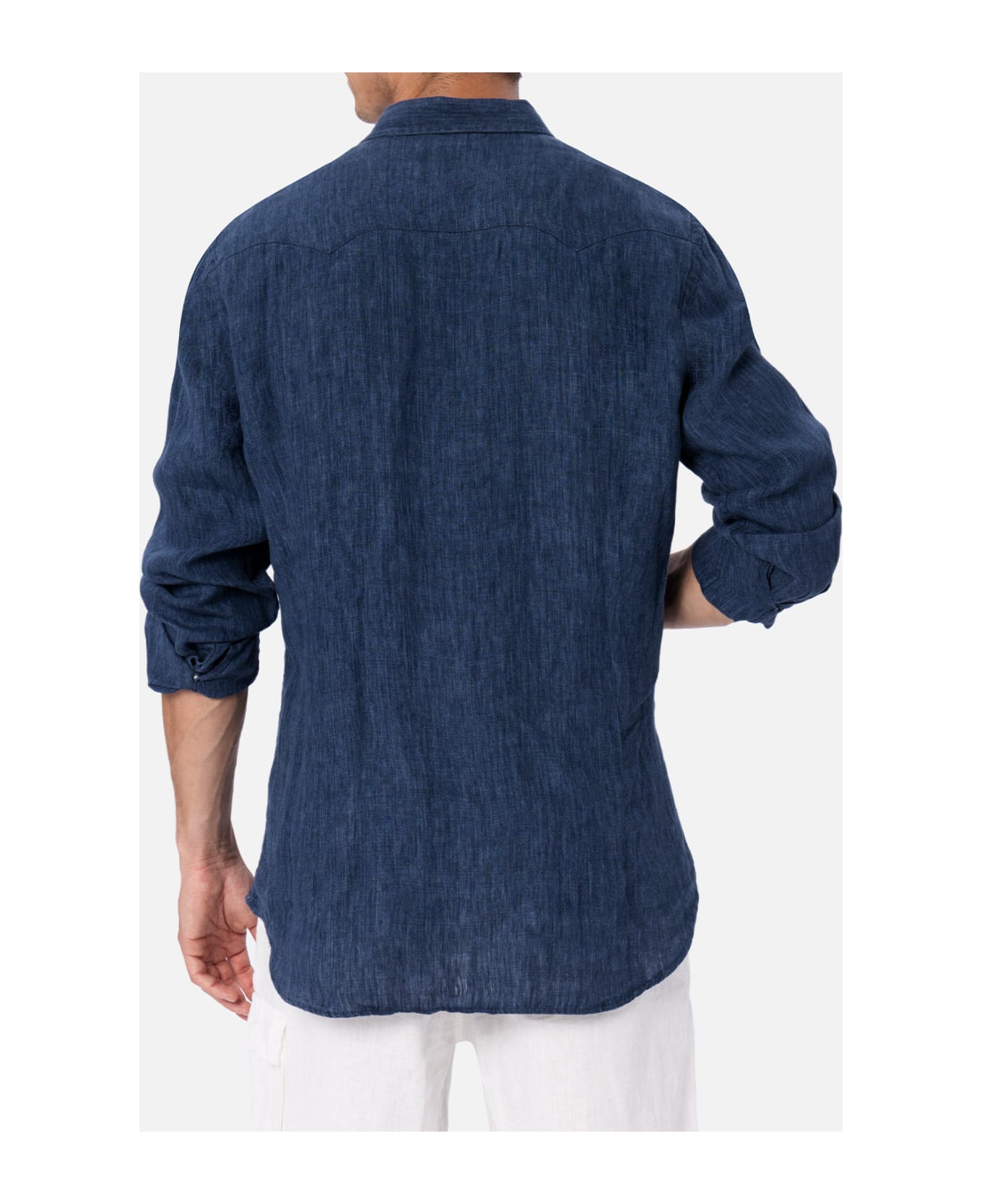 MC2 Saint Barth Man Linen Denim Delave Shirt Greg - BLUE