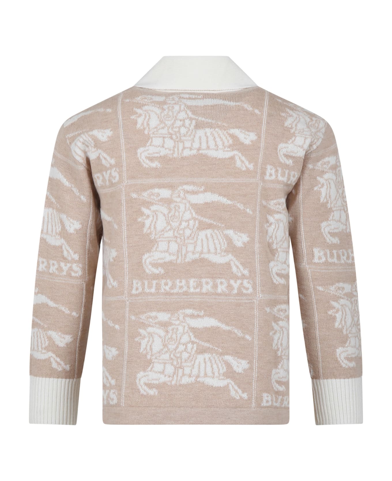 Burberry Ivory Cardigan For Girl With Iconic All-over Logo - Ivory