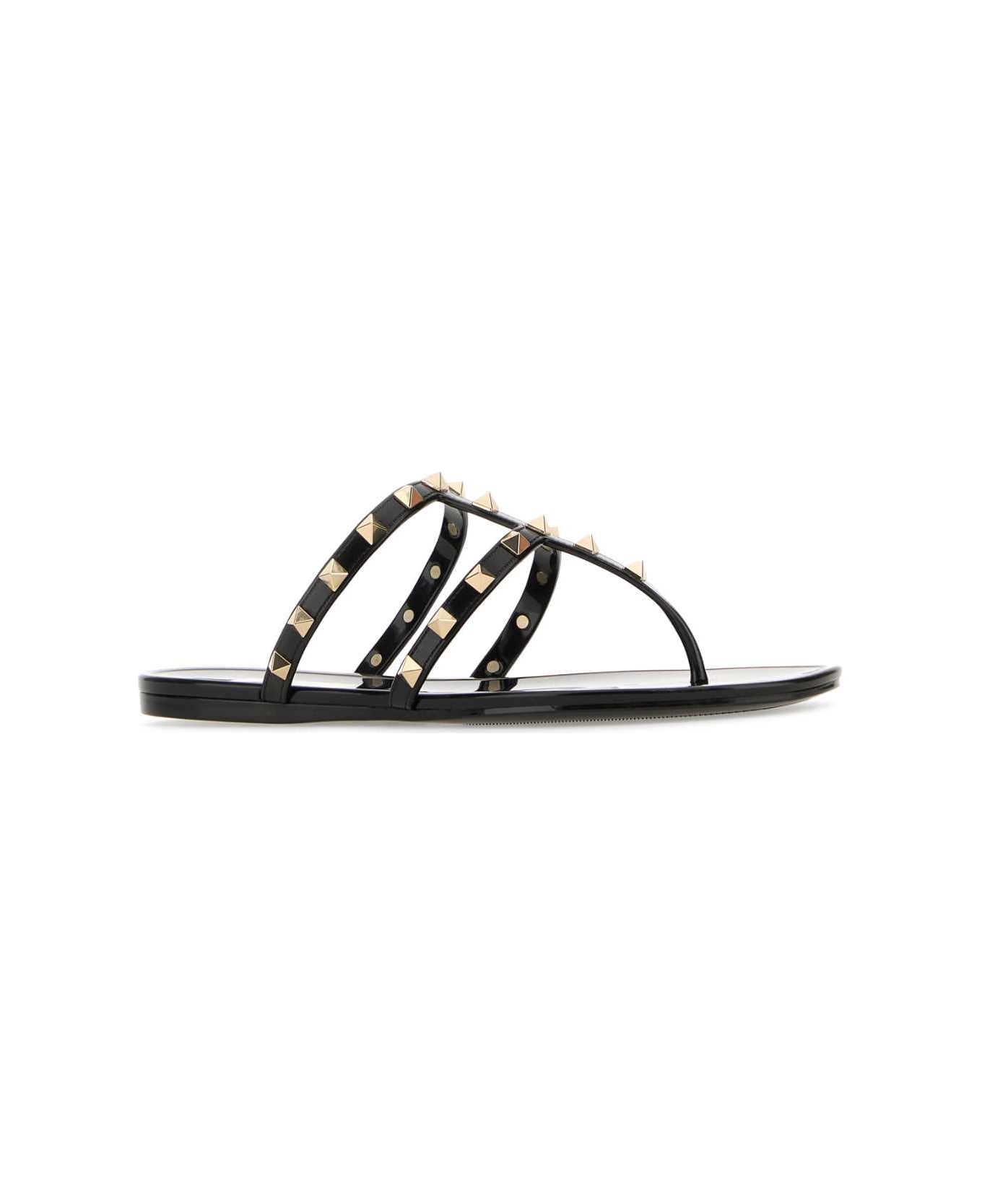 サンダル・ミュール VALENTINO Black leather Rockstud thong sandals BRAND NEW Valentino Garavani Rockstud Bow Jelly Thong