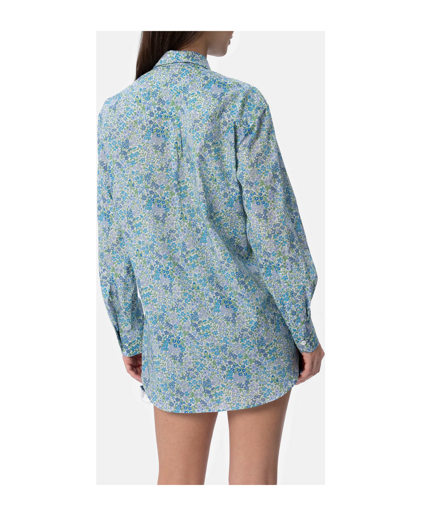 MC2 Saint Barth Woman Cotton Shirt Brigitte With Joanna Luise Print | Made With Liberty Fabric - SKY