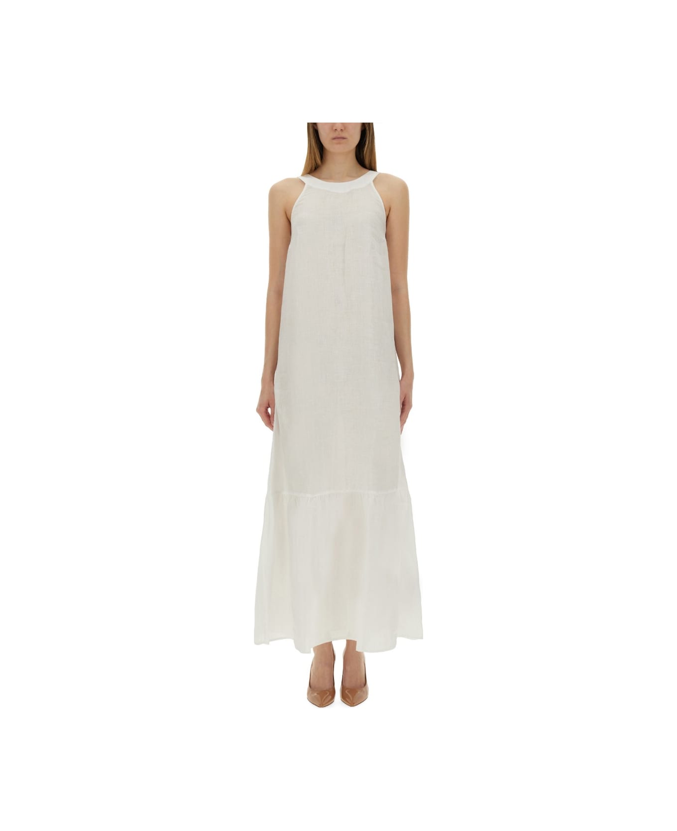 120% Lino Long Linen Dress - WHITE