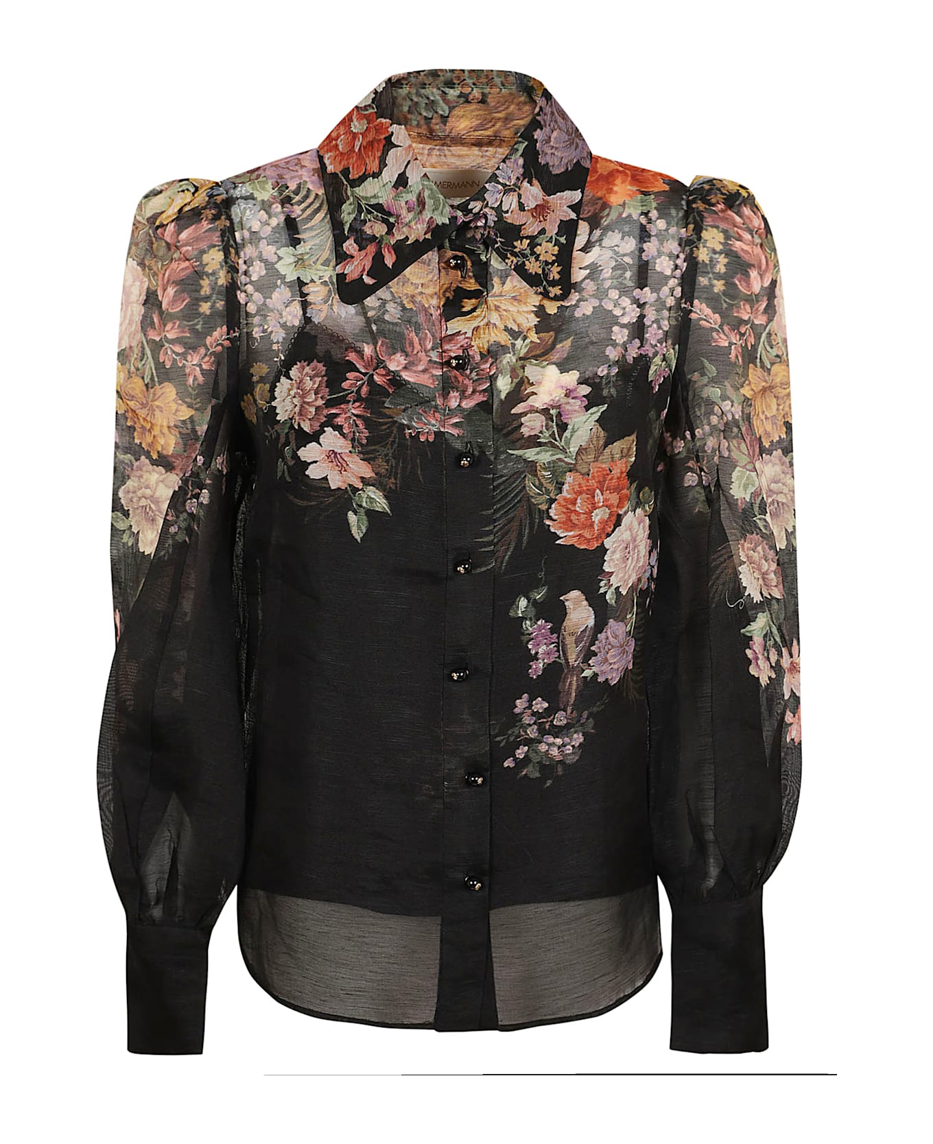 Zimmermann Pavilion Tie Neck Blouse - Black Rococo Floral