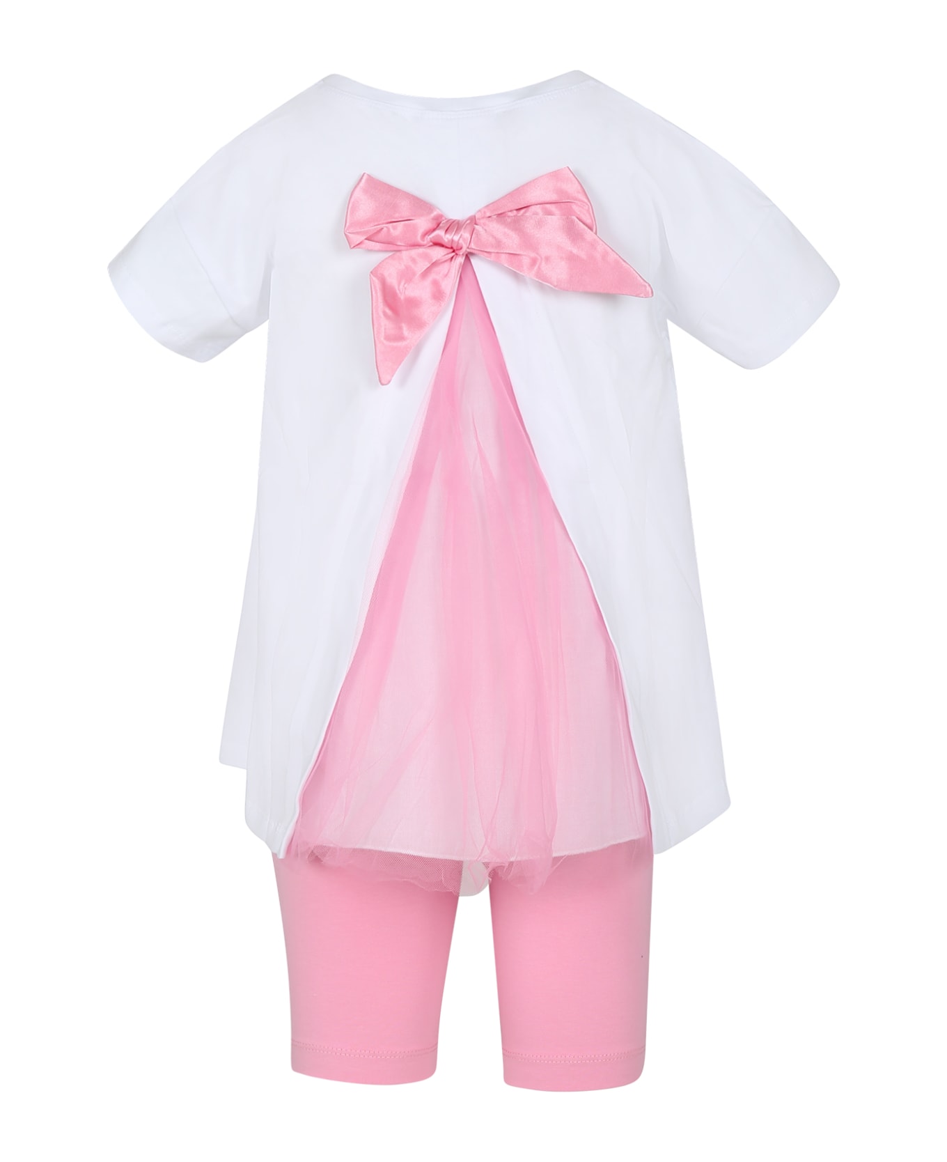 Monnalisa White Suit For Girl With Barbie Print And Rhinestone - Multicolor