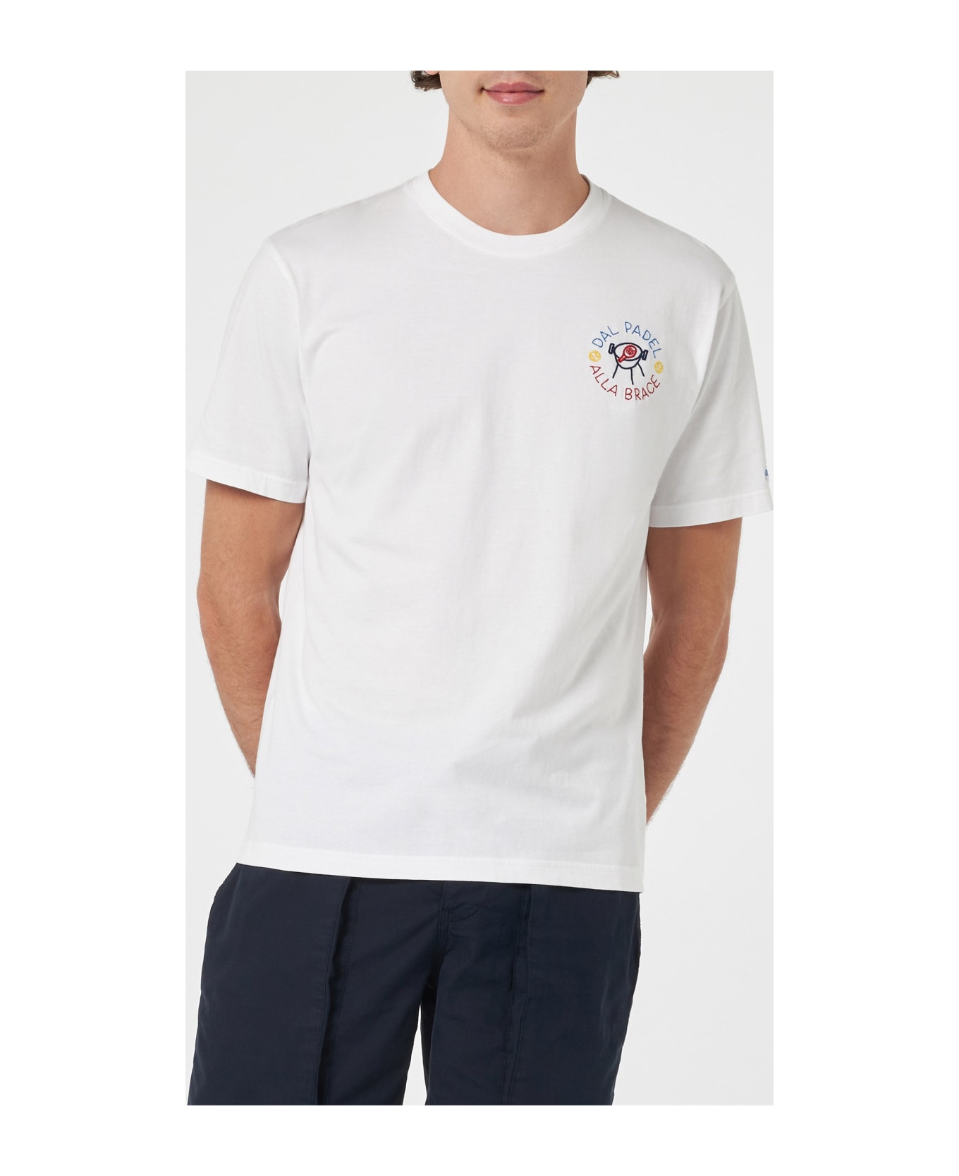 MC2 Saint Barth Man Classic Fit Cotton Jersey T-shirt Portofino With Dal Padel Alla Brace Embroidery | Insulti Luminosi Special Edition - WHITE