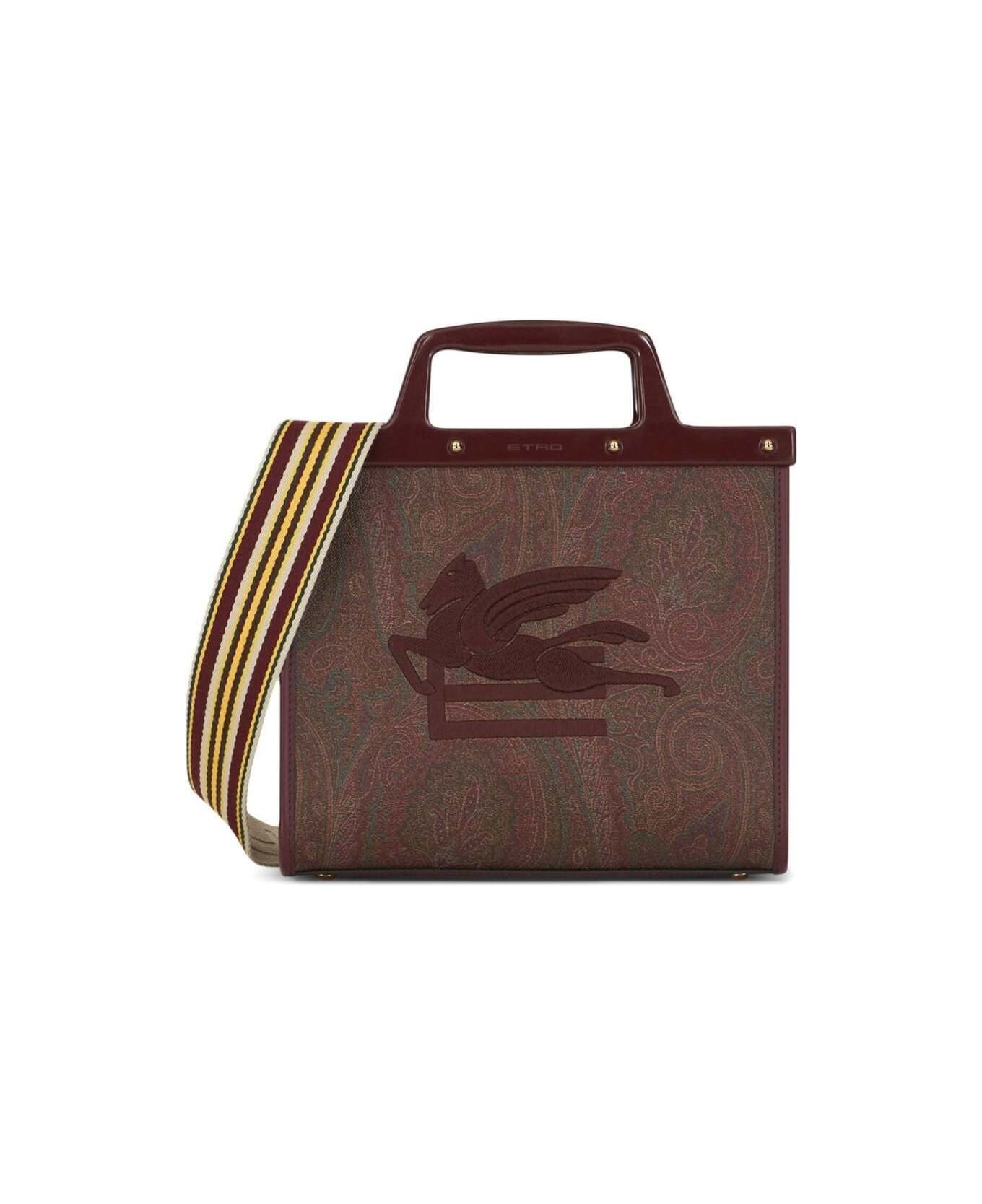 Etro 'love Trotter' Brown Shopper Bag With Ribbon Shoulder Strap And Embroidered Loo In Cotton Blend Woman - Brown