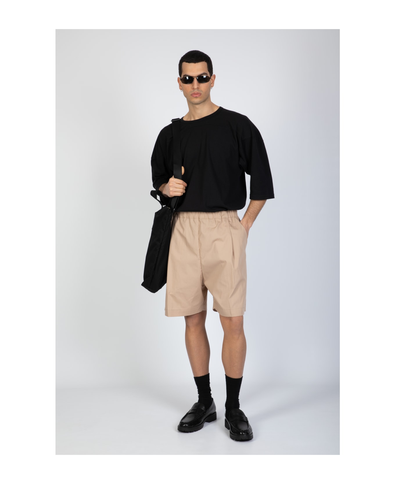 Laneus Baggy Shorts Man Beige poplin cotton baggy short - Baggy short - Sabbia