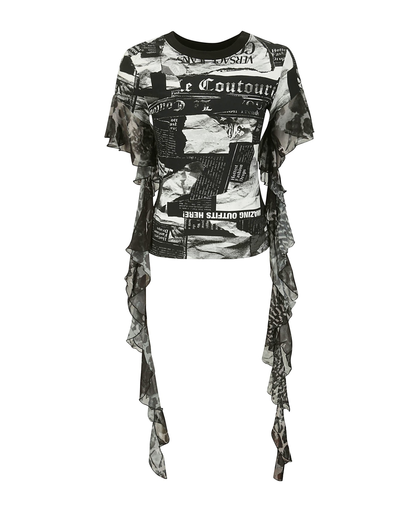 Versace Jeans Couture R Rouches Prt Mix Piece Nr T-shirt - BLACK Tシャツ