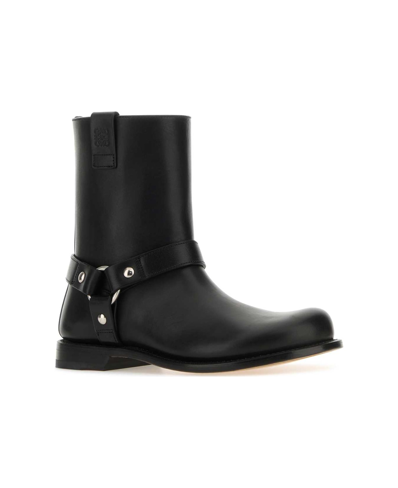 Loewe Black Leather Campo Biker Boots - BLACK