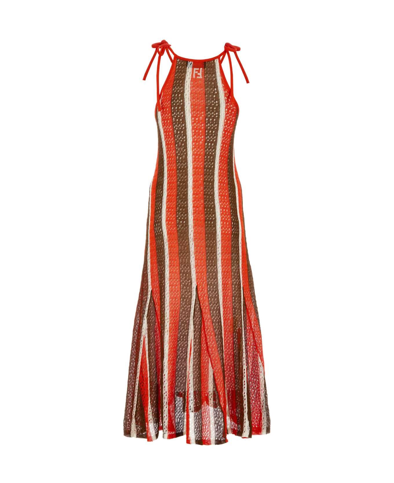 Fendi Multicolor Crochet Dress - BROWN ワンピース＆ドレス