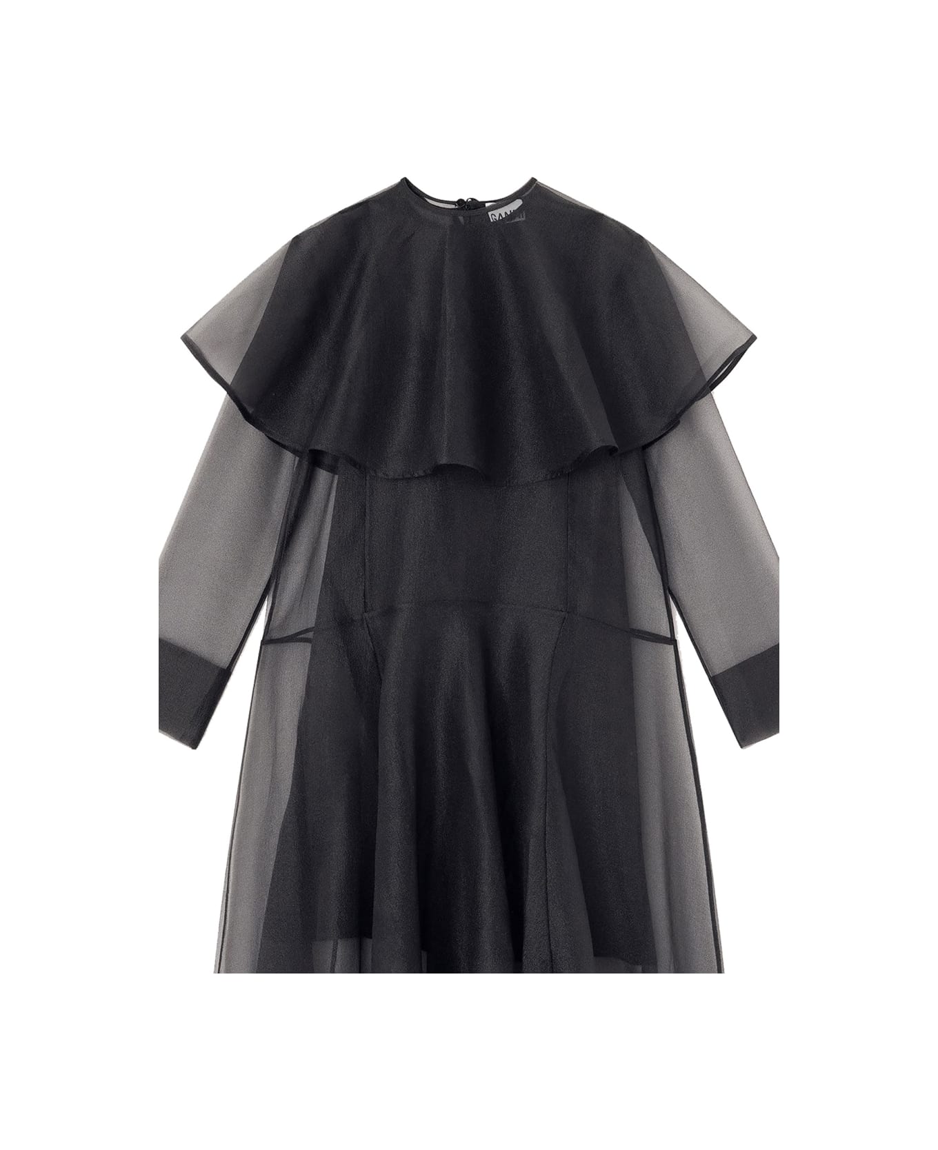 Ganni Long Dress With Hoop Collar - BLACK