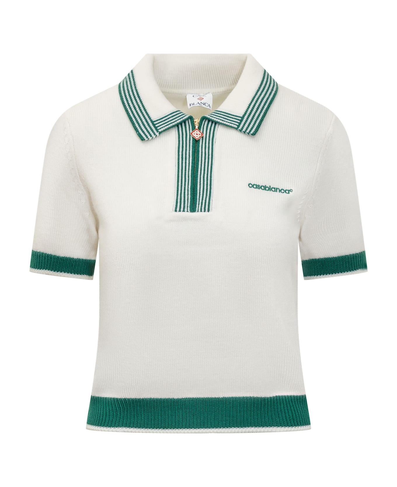 Casablanca Tennis Polo - WHITE/GREEN