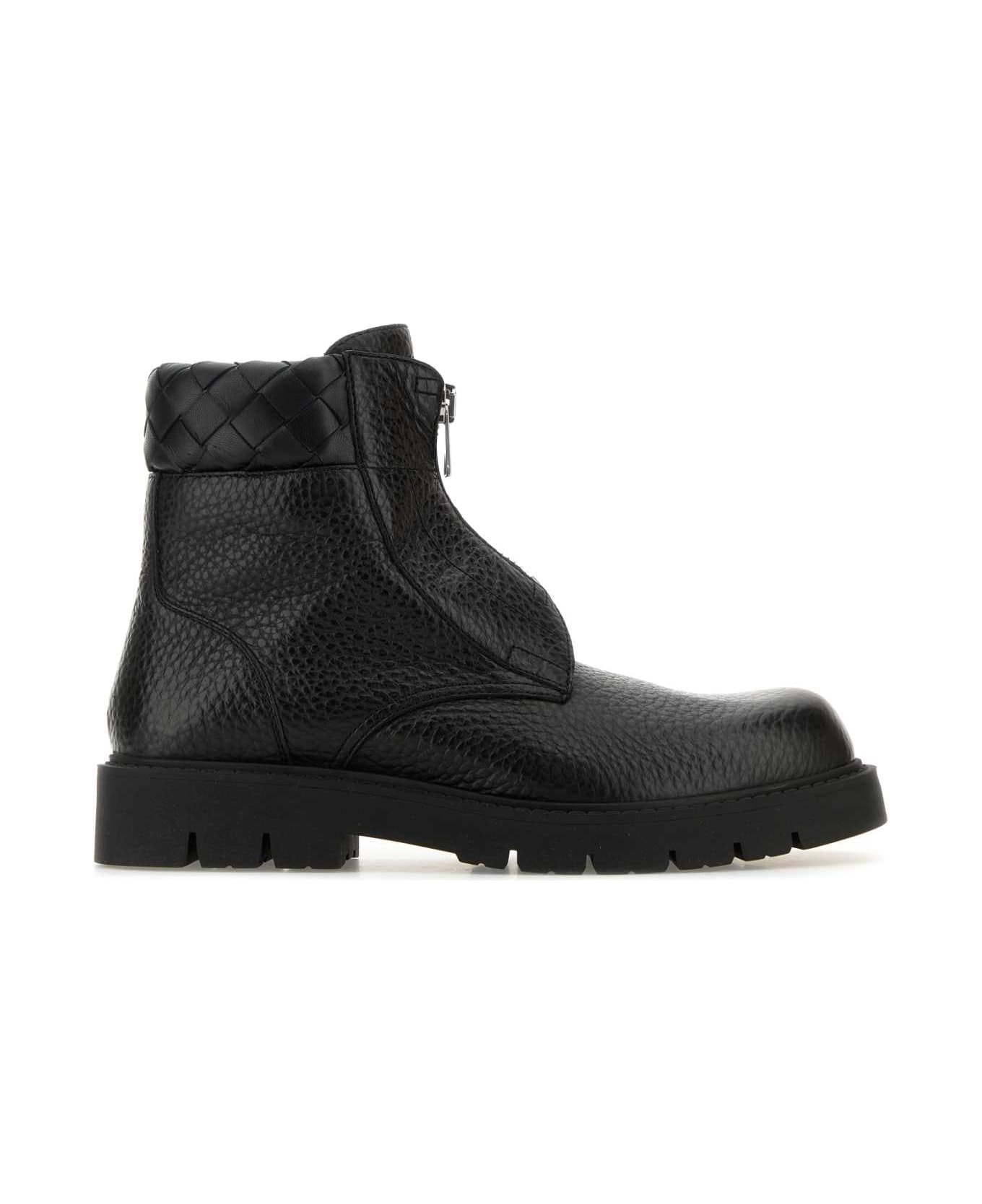 Bottega Veneta Black Leather Haddock Ankle Boots - BLACKBLACK