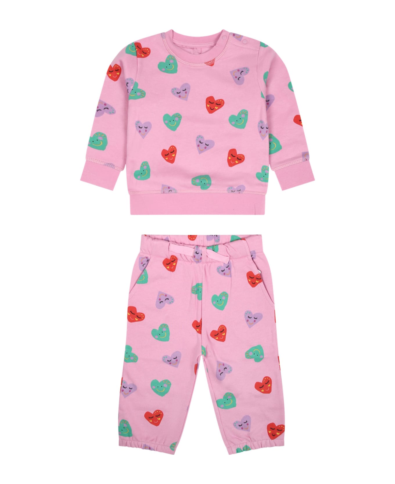 Stella McCartney Kids Pink Set For Baby Girl With All-over Multicolor Hearts - Pink