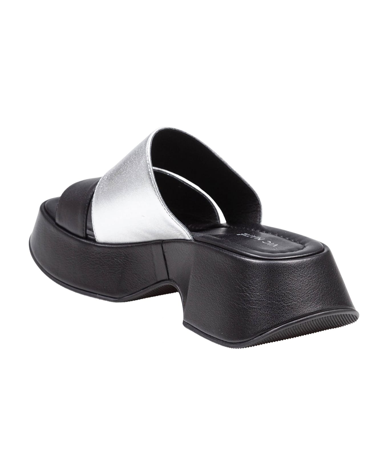 Vic Matié ' Mini Yoko Sandal In Black And Silver Leather - Sand サンダル