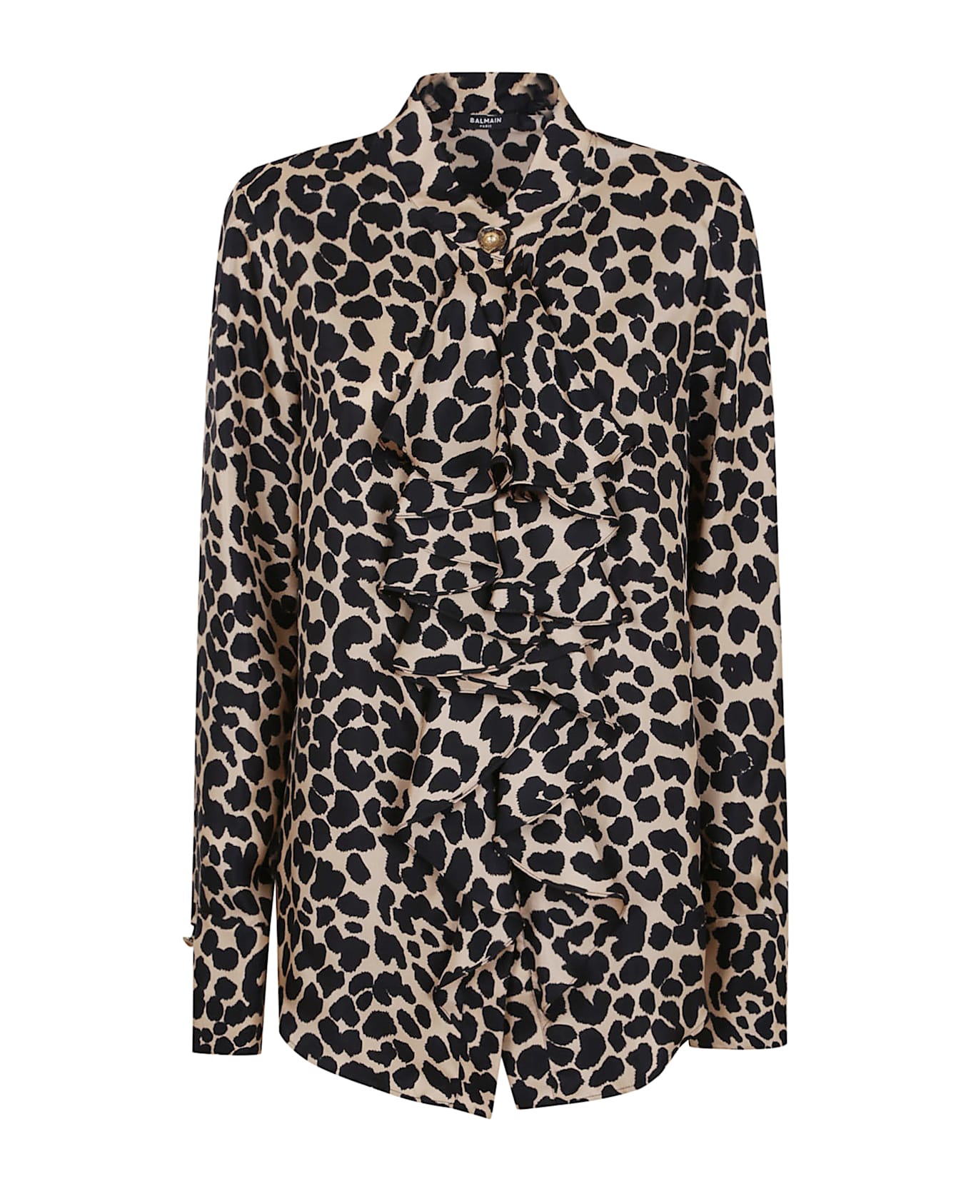 Balmain Jabot Collar Leopard Print Shirt - Gba Beige Noir