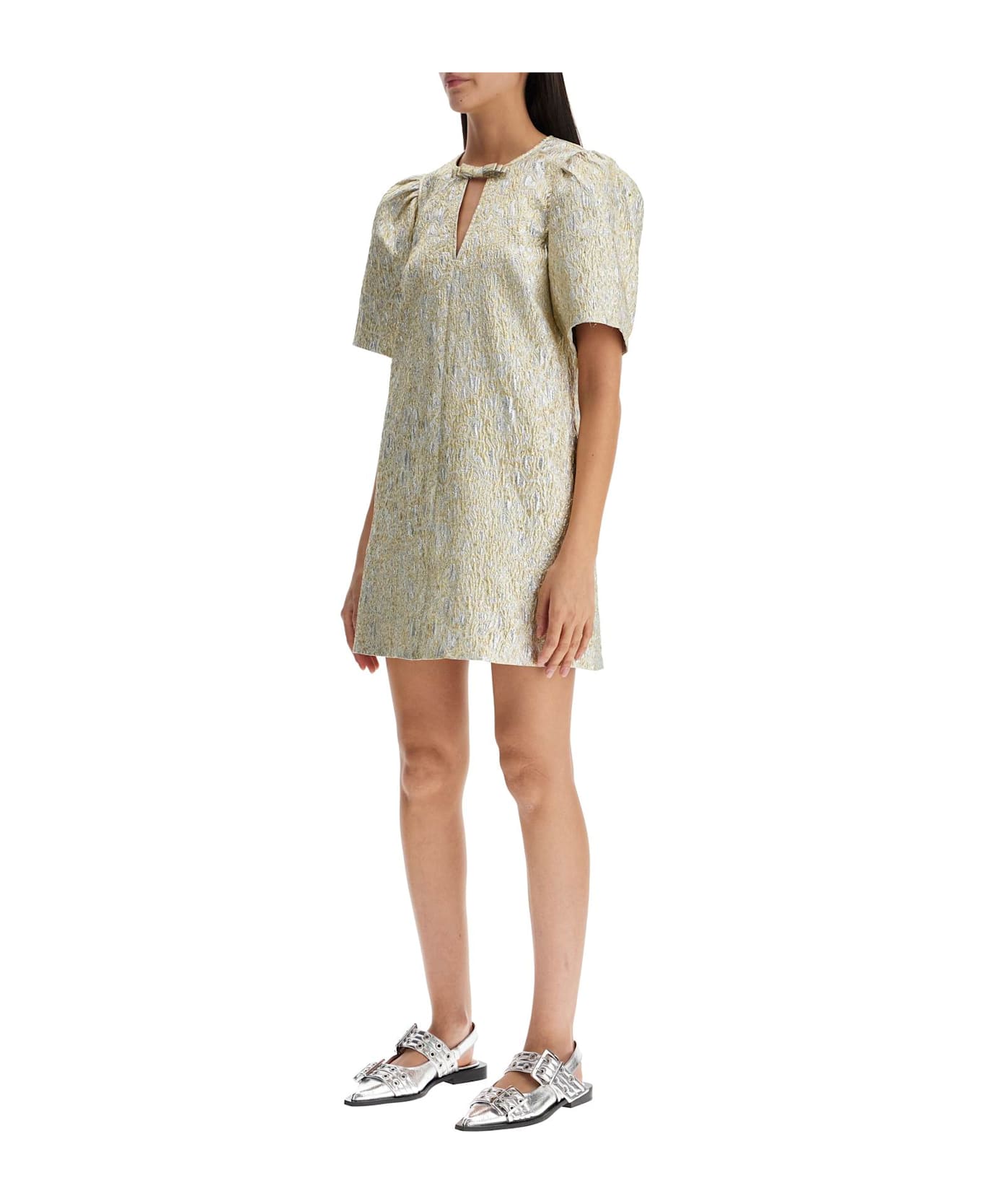Ganni Metallic Cloque Mini Dress - GOLD/SILVER (Silver)