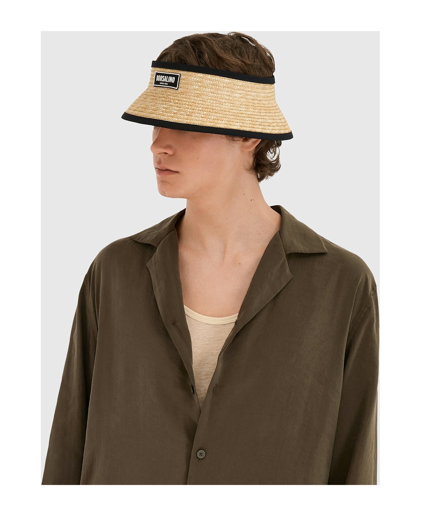 Borsalino Virgilio Visor In Braided Straw - NATURAL, WHITE HAT BAND