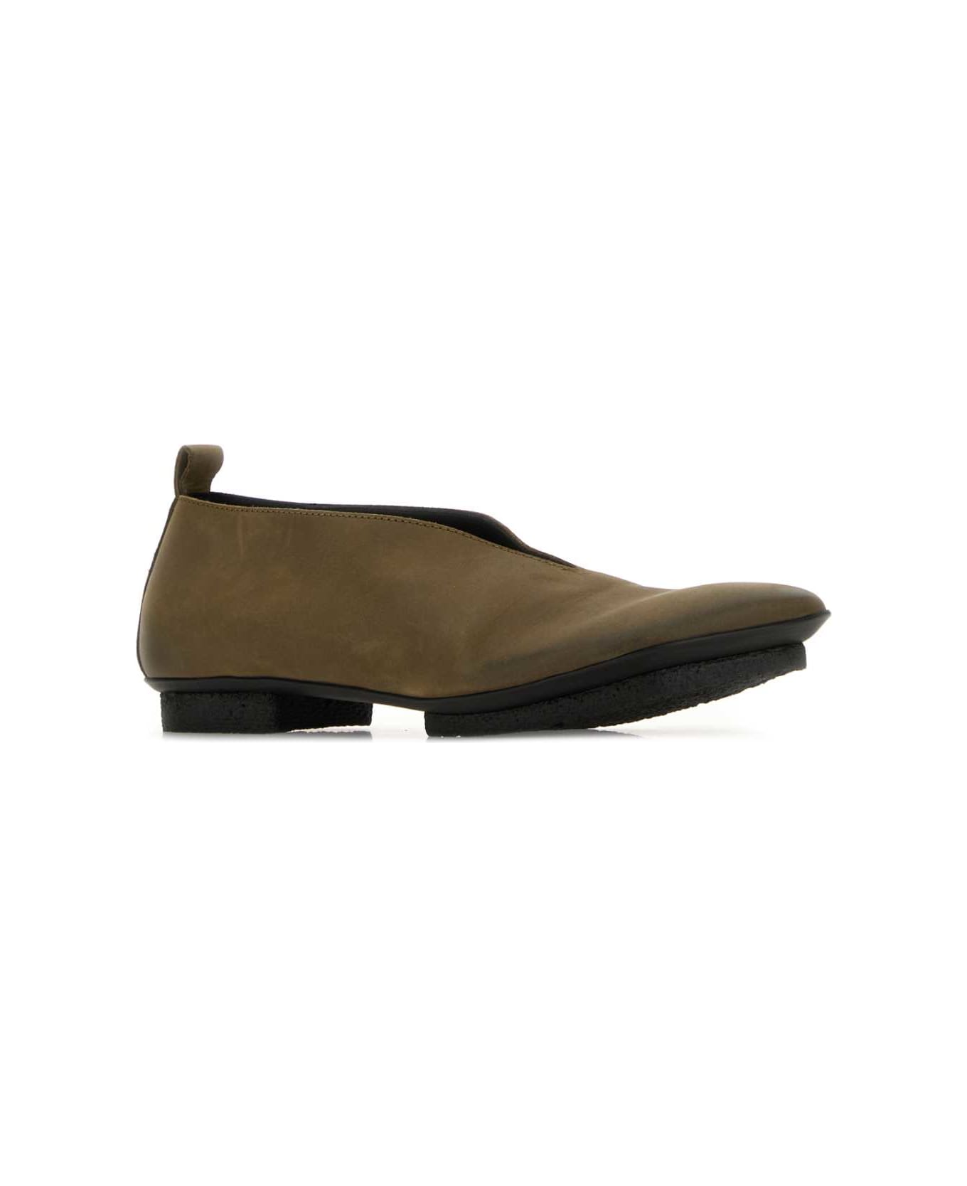 Uma Wang Olive Green Leather Stone Ballerinas - DARKOLIVE