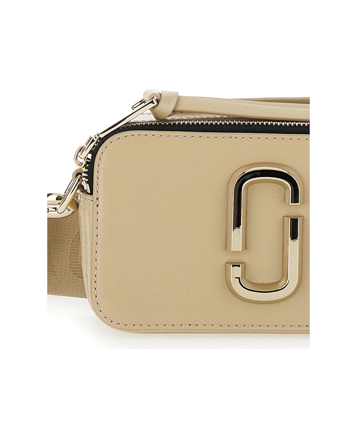 Marc Jacobs 'the Snapshot' Beige Shoulder Bag With Metal Logo At The Front In Leather Woman - Beige ショルダーバッグ