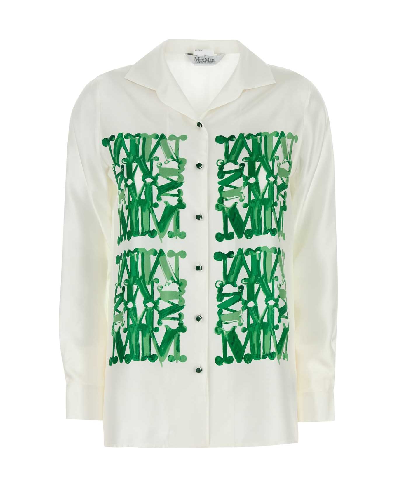 Max Mara White Silk Nail Shirt - VERDE SMERALDO