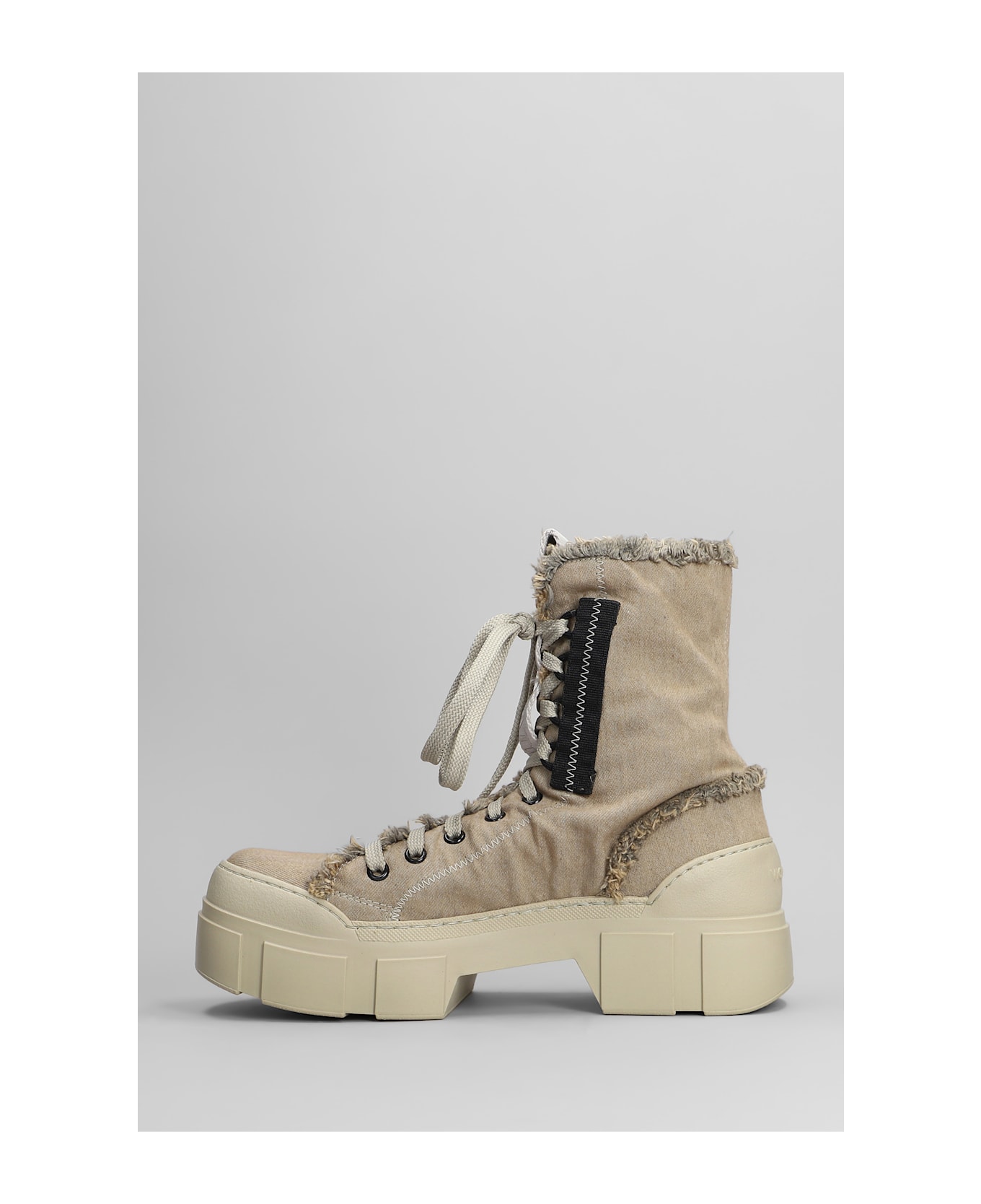 Vic Matié Denim-enzini 305-355 Combat Boots In Beige Fabric - beige