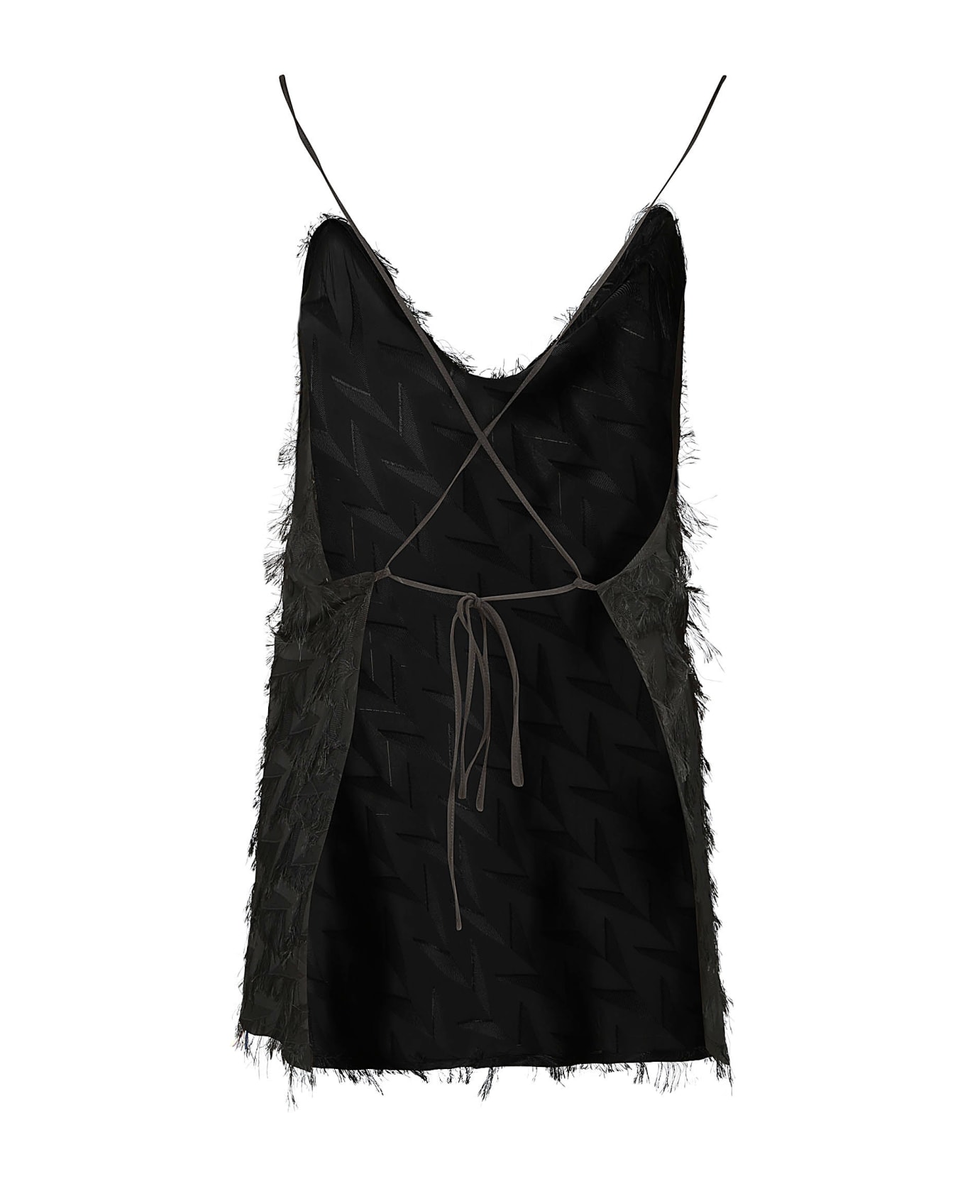 MSGM Tassel Detail V-neck Sleeveless Short Dress - Black